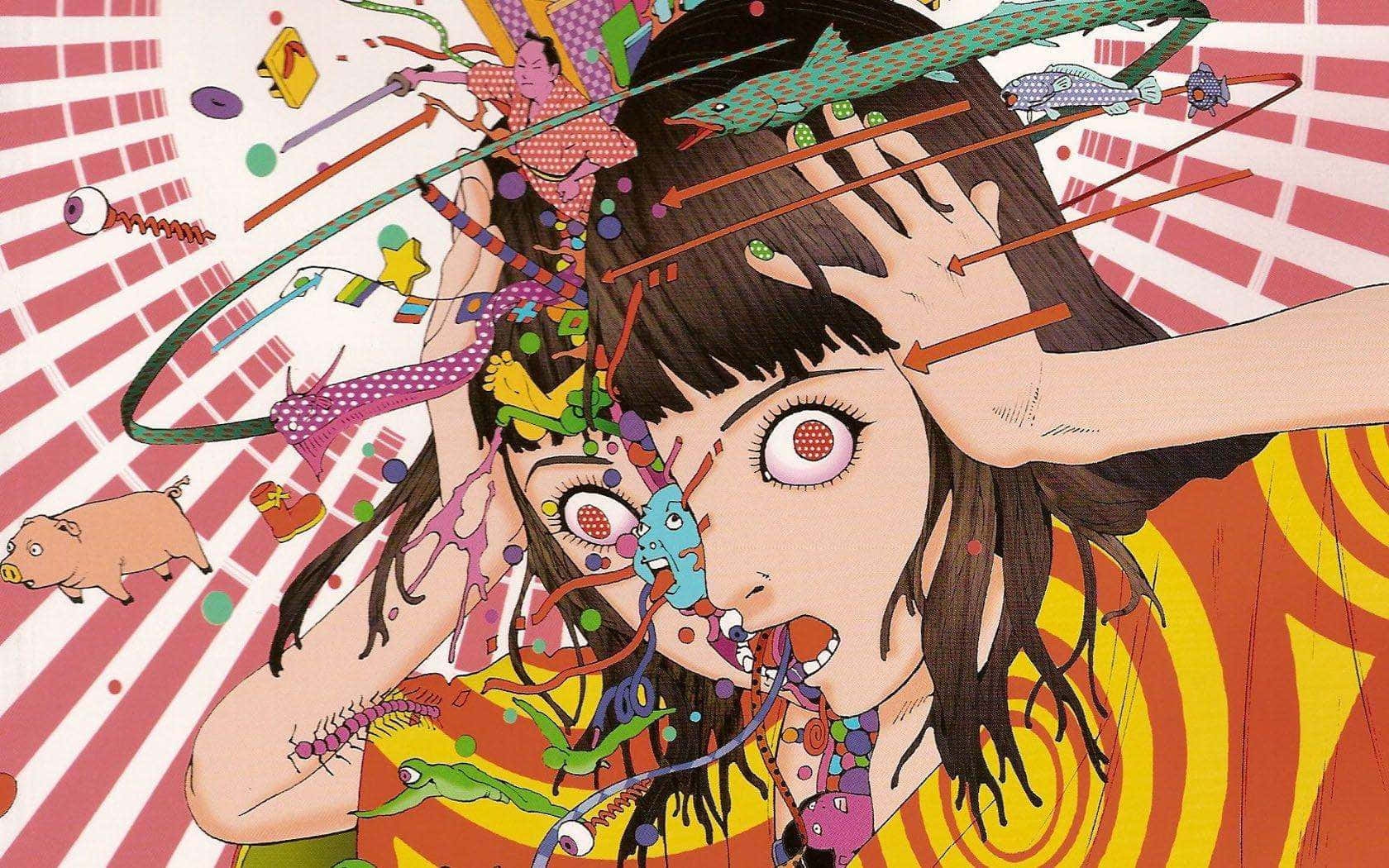 Psychedelic Anime Mind Explosion, surreal anime girl, wide eyes, HD Desktop Wallpaper