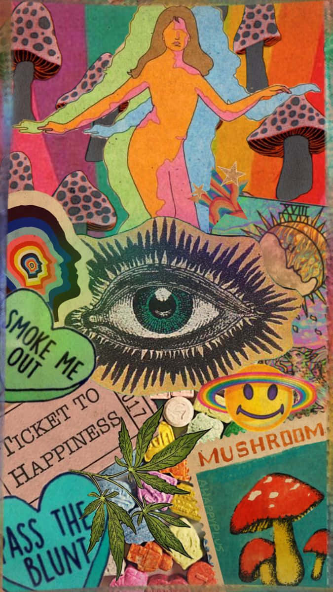 psychedelic portrait, weaving tapestry, pinks and purples, SD Phone Wallpaper