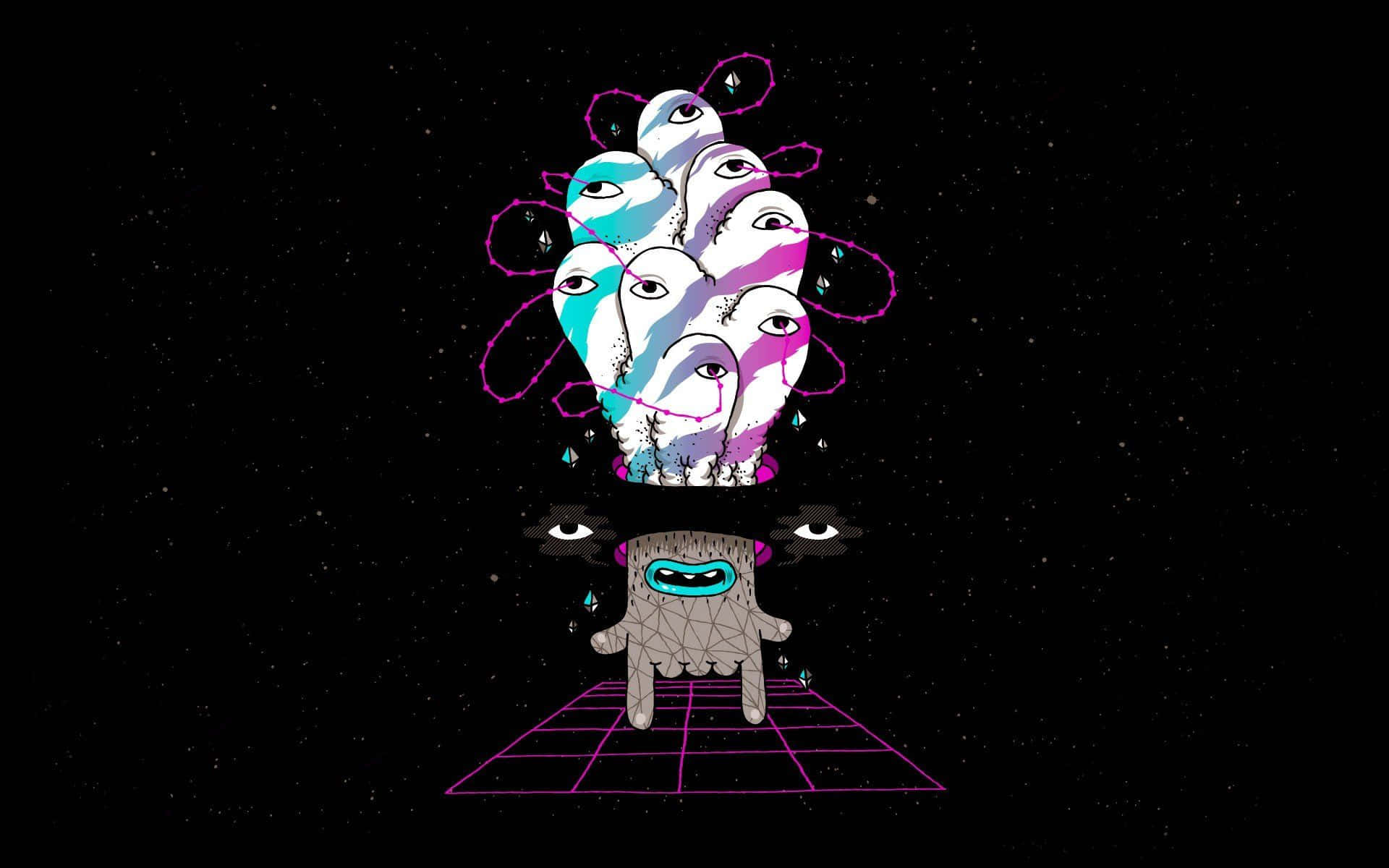 Ridiculous Lost In Space Monster, neon purple, cyan, Full HD Desktop Wallpaper