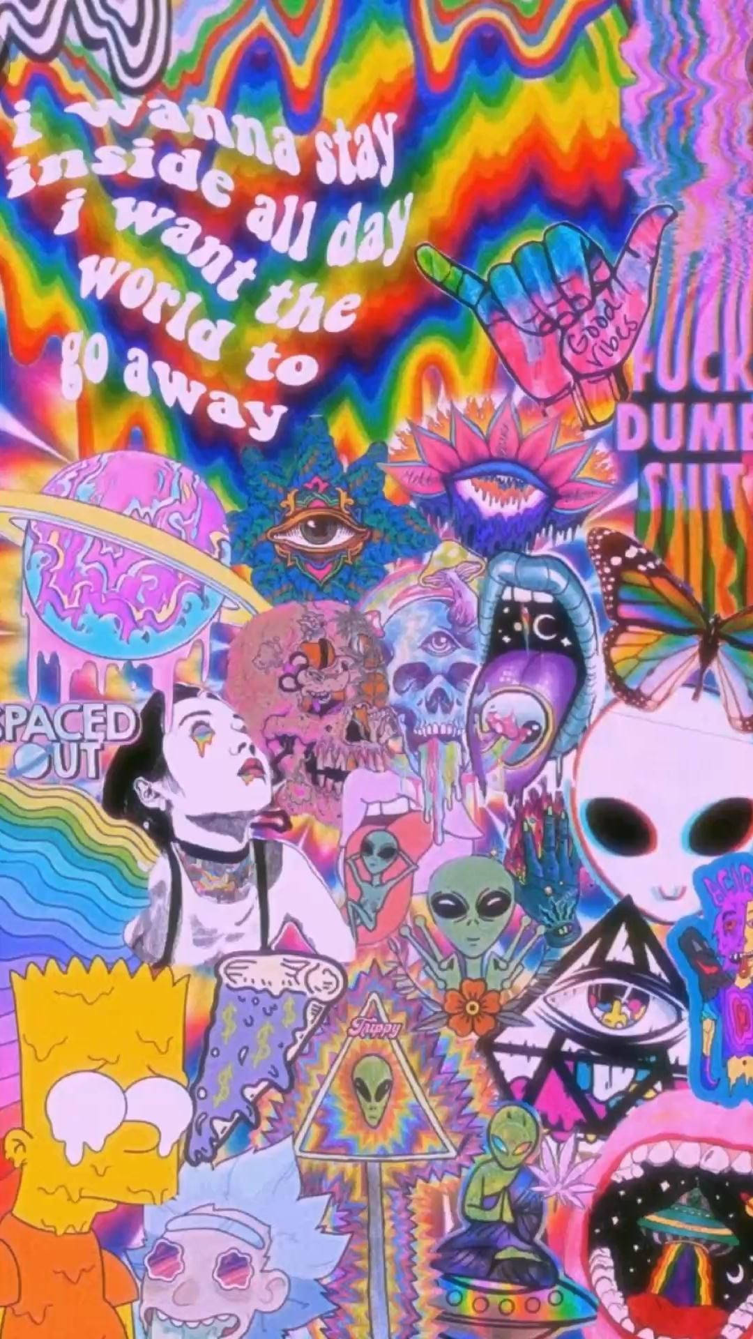 Aesthetic Trippy, aliens skulls, cartoon characters, Full HD Phone Wallpaper