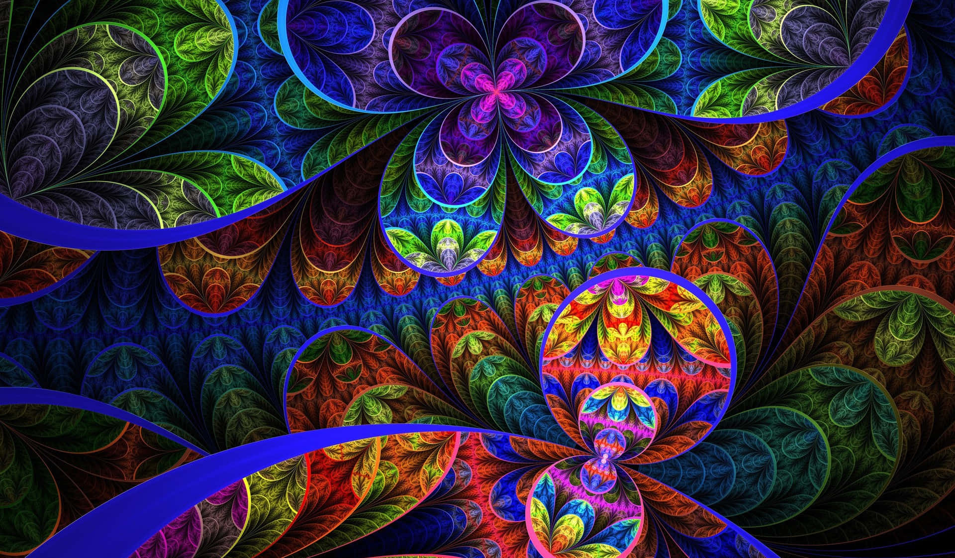 Trippy 3D Art, fractal patterns, psychedelic hues, Full HD Desktop Wallpaper