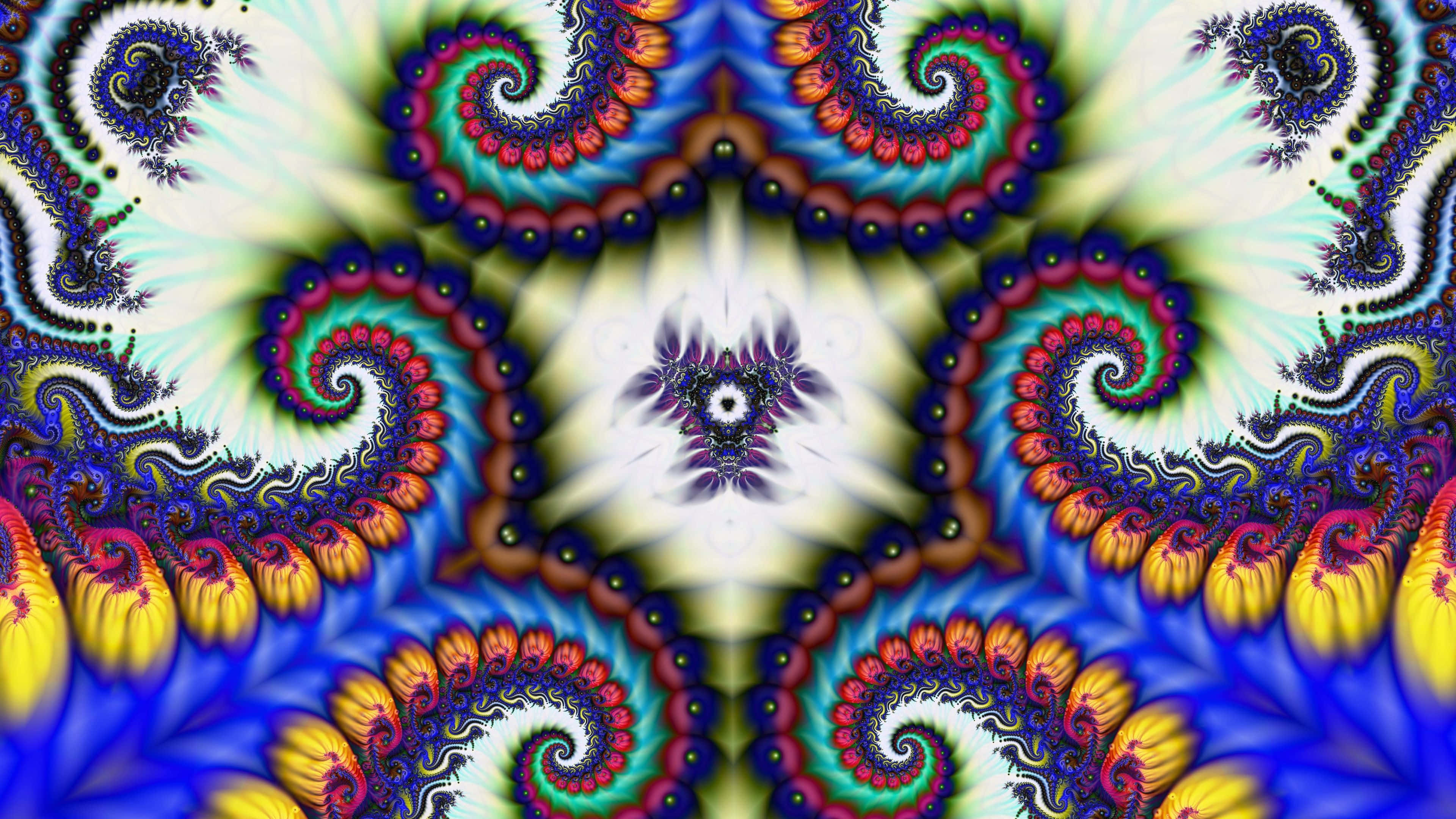 Trippy Fractal Art, kaleidoscopic swirls, blue, 4K Desktop Wallpaper