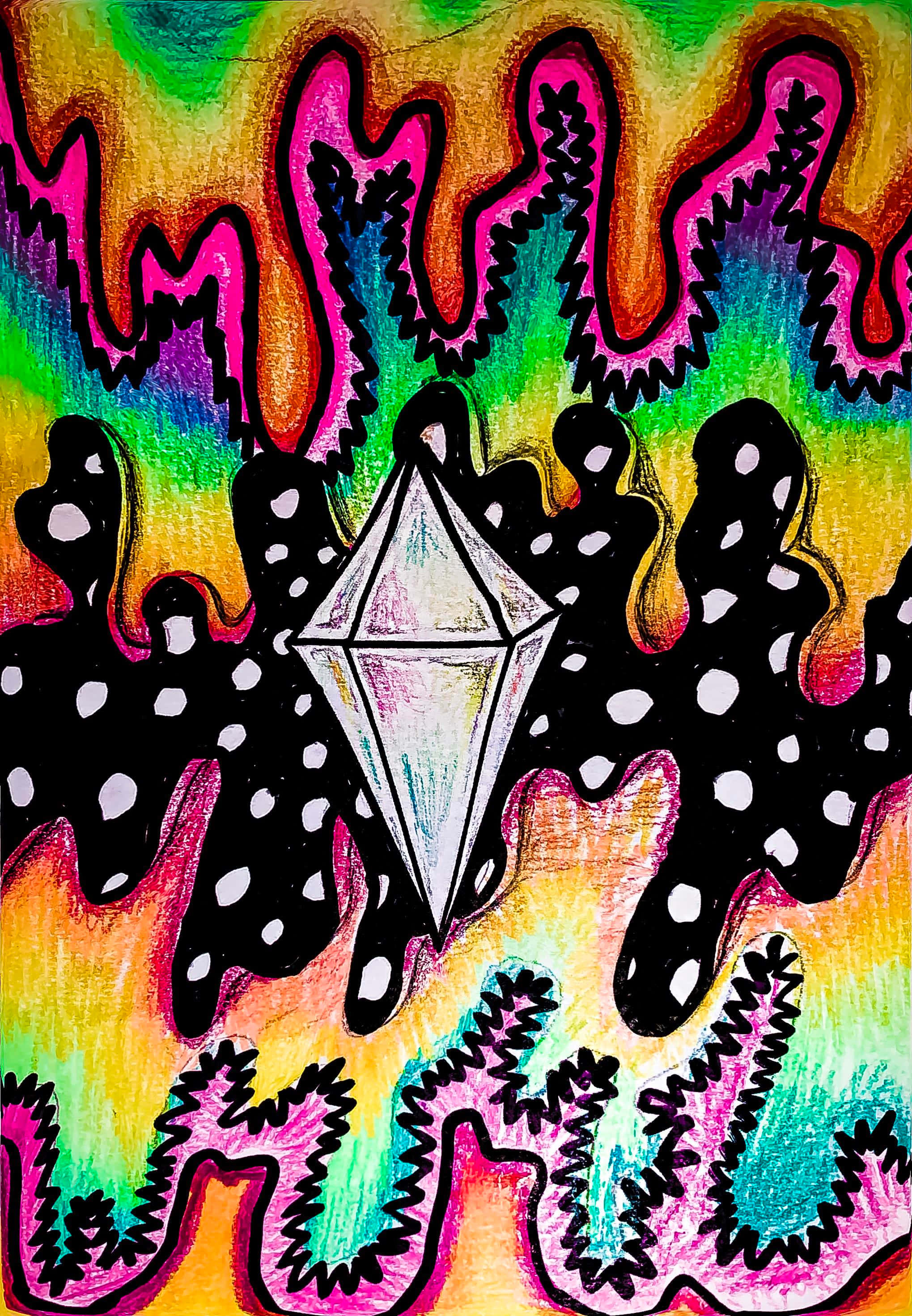 Trippy Art, white diamond, black polka-dotted figures, 2K Phone Wallpaper