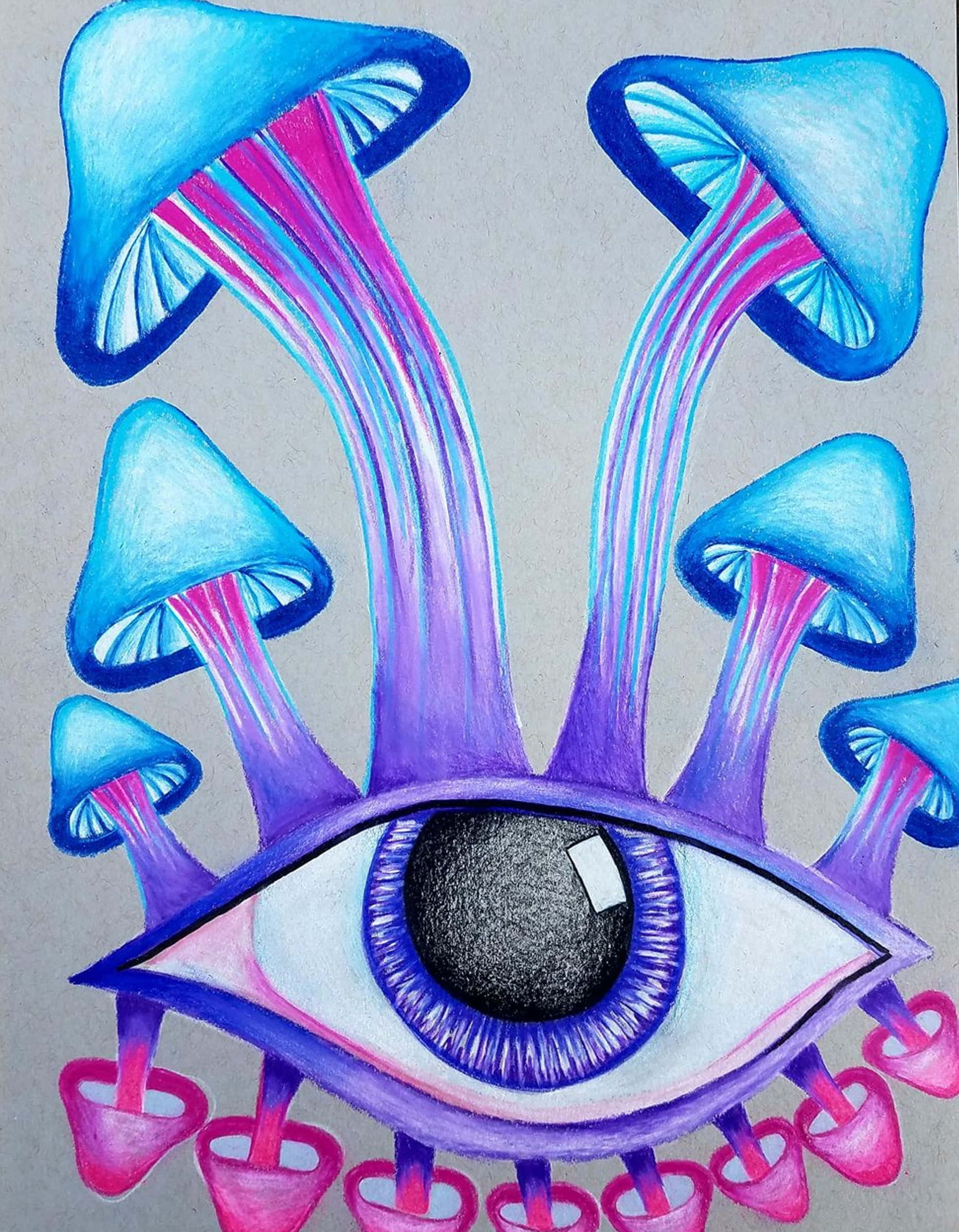 psychedelic dreamland, glowing blue, pink mushrooms, Full HD Phone Wallpaper