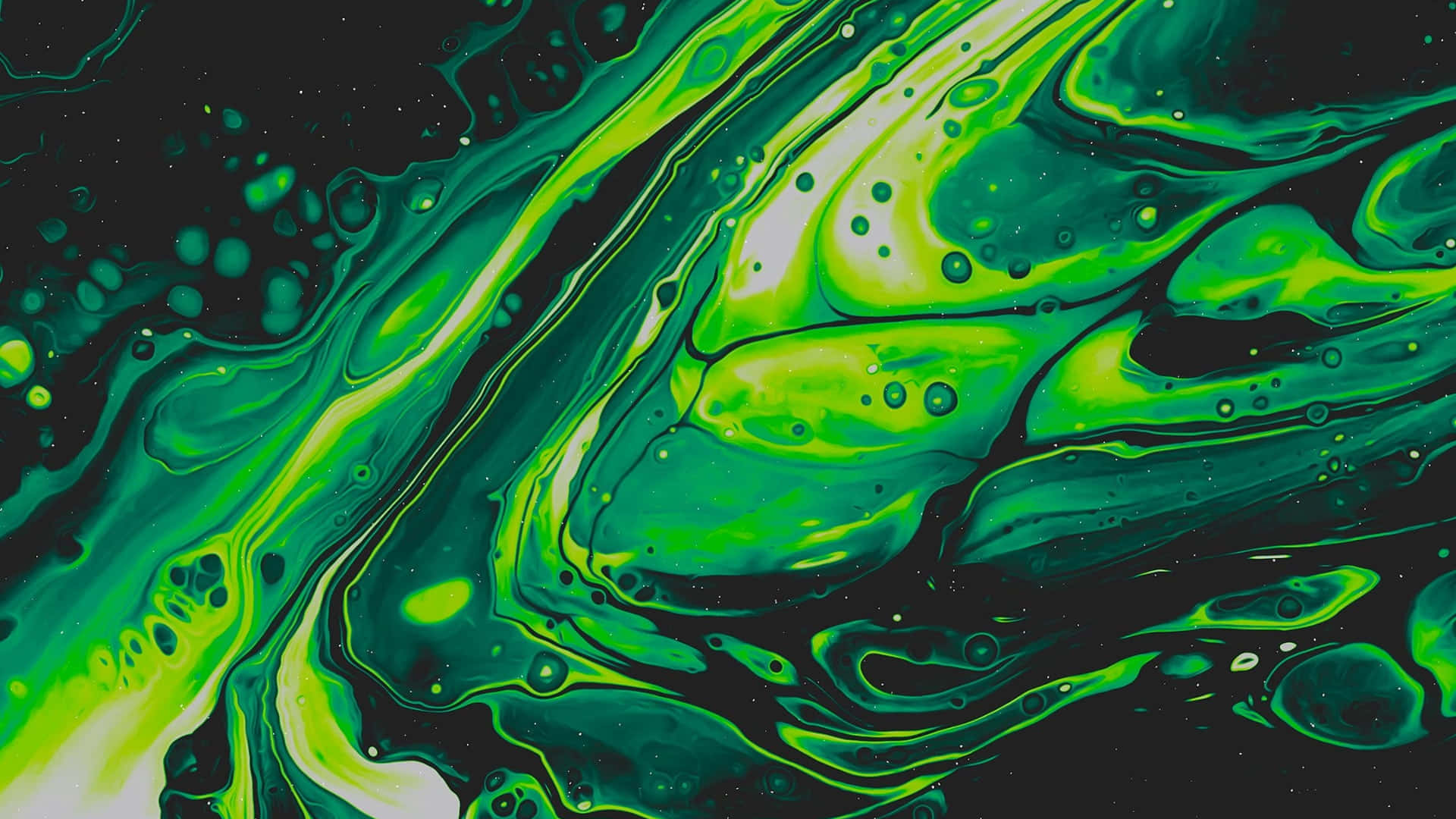 vibrant green, black liquid swirls, glowing highlights, Full HD Desktop Wallpaper