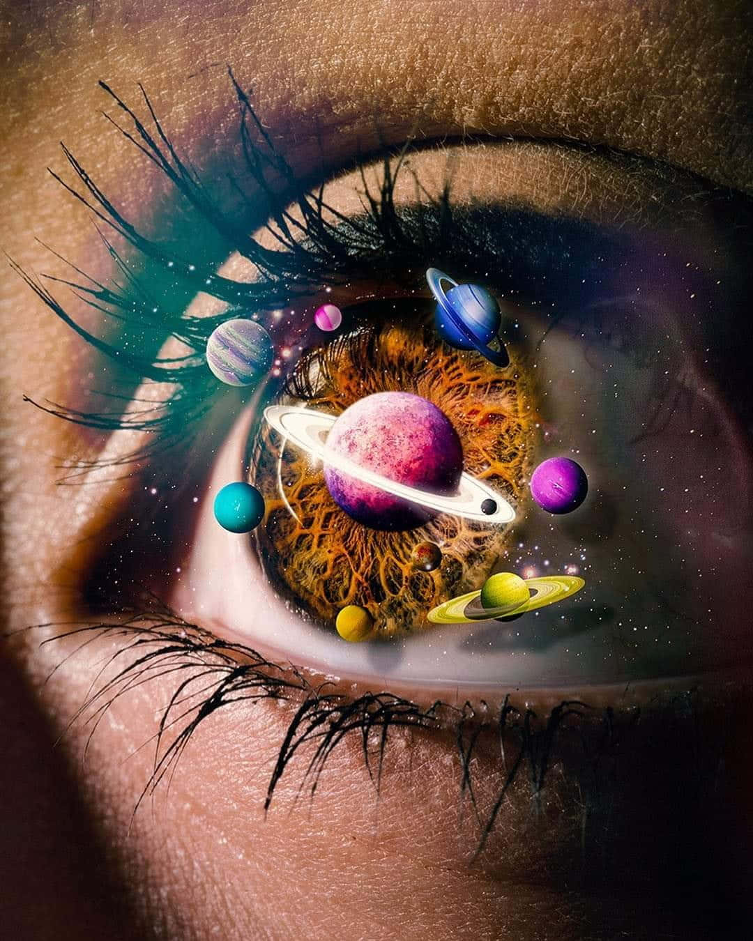 Trippy Art, hyperrealistic human eye, swirling galaxies, HD Phone Wallpaper