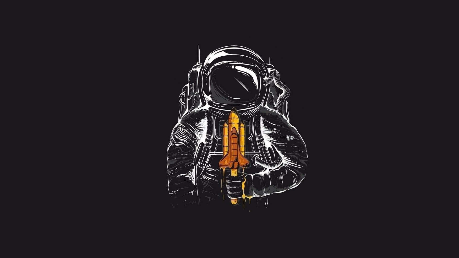 Trippy Astronaut In Space, glowing orange space shuttle, detailed suit, Full HD Desktop Wallpaper