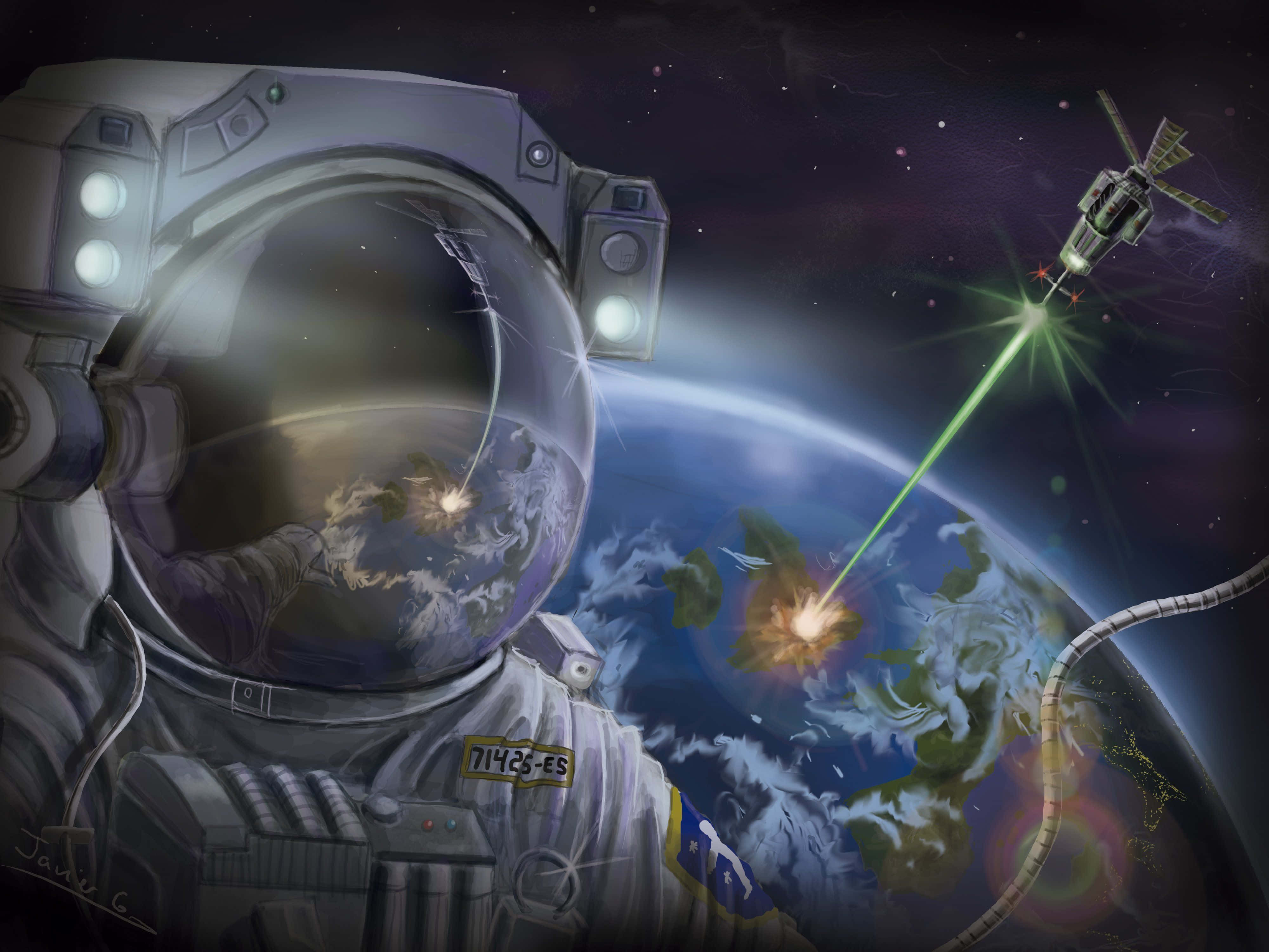 Trippy Astronaut, spacesuit, Earth, 4K Desktop Wallpaper