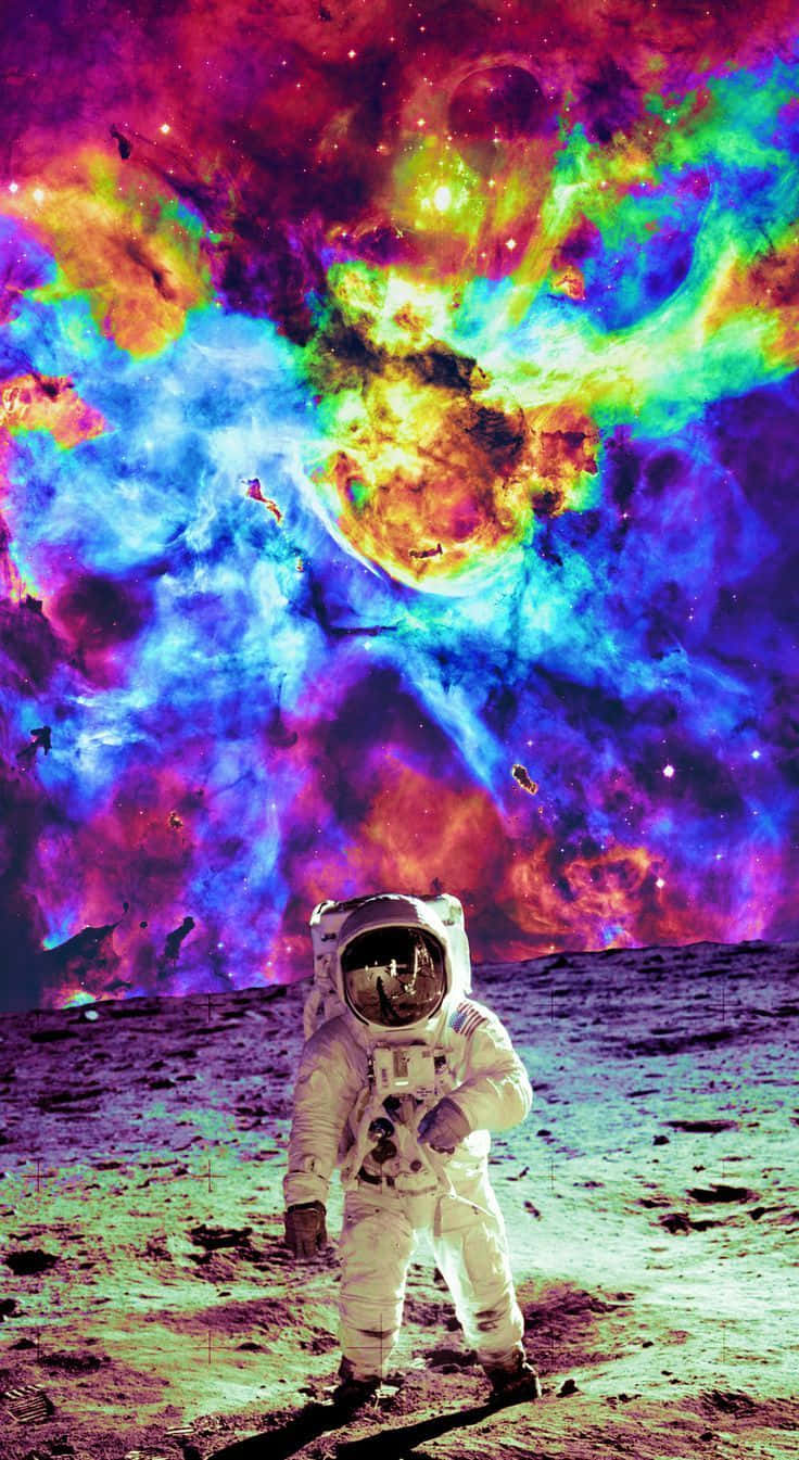 Trippy Astronaut In Space, lunar surface, cosmic nebula, HD Phone Wallpaper