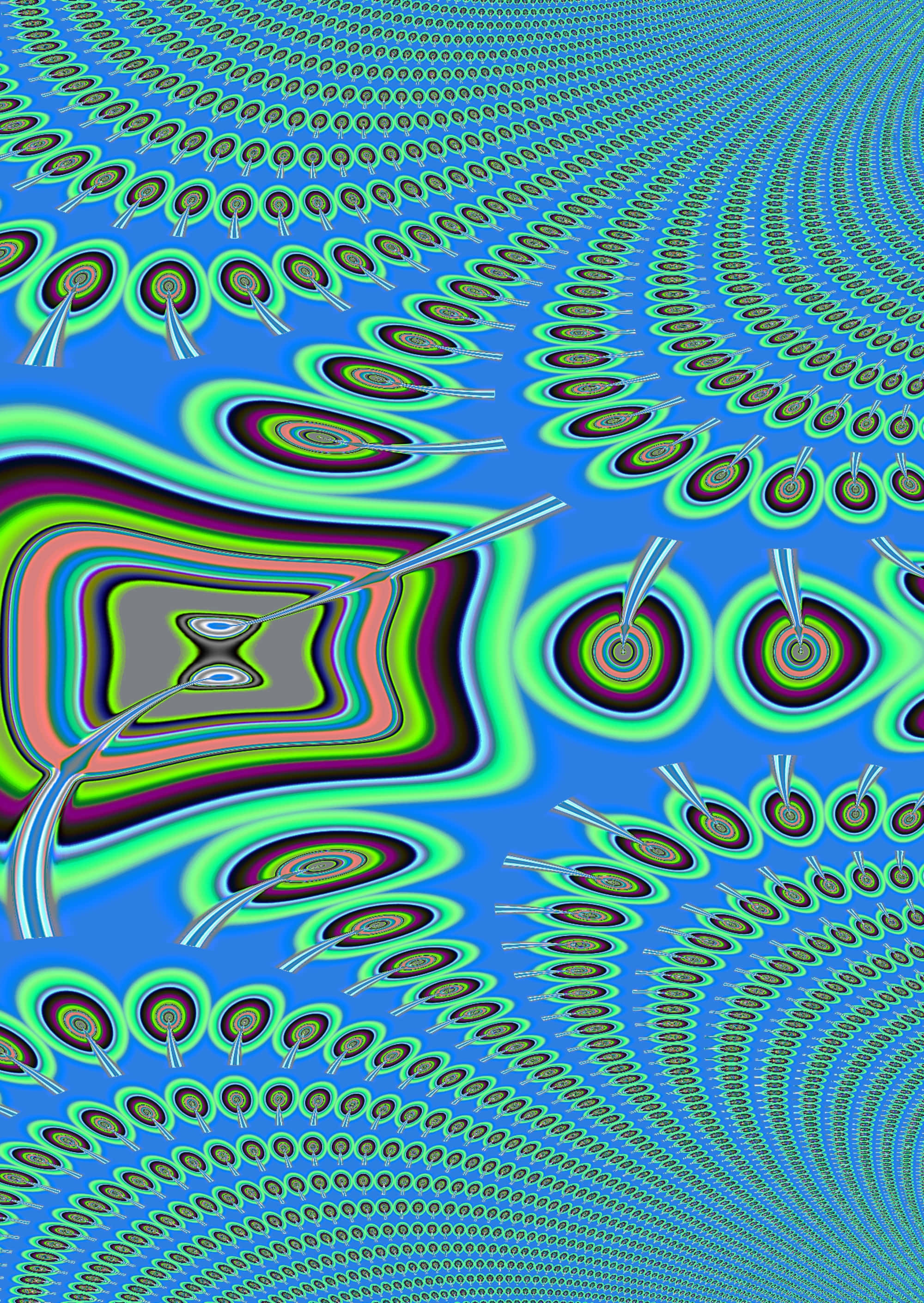 Trippy Blue, neon colors, swirling concentric circles, 2K Phone Wallpaper