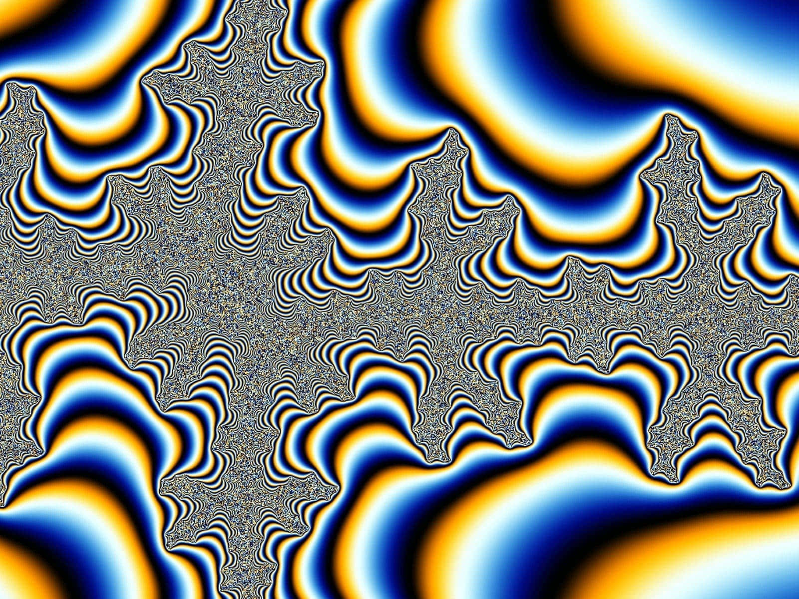 Trippy Blue, vibrant blue, yellow fractal waves, HD Desktop Wallpaper