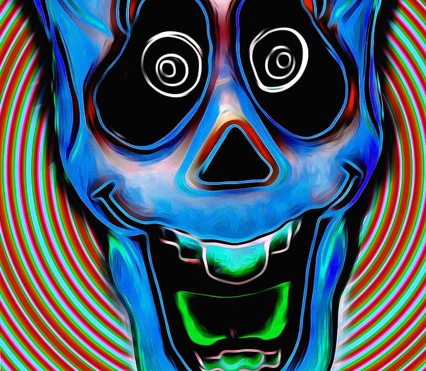 Trippy Blue, vibrant blue, glowing green teeth, SD Desktop Wallpaper