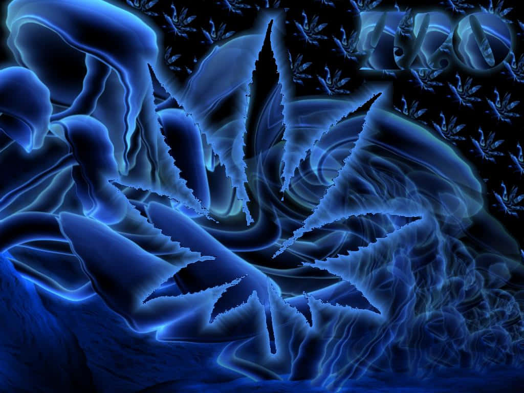 Trippy Blue, glowing blue, fractal leaves, SD Desktop Wallpaper