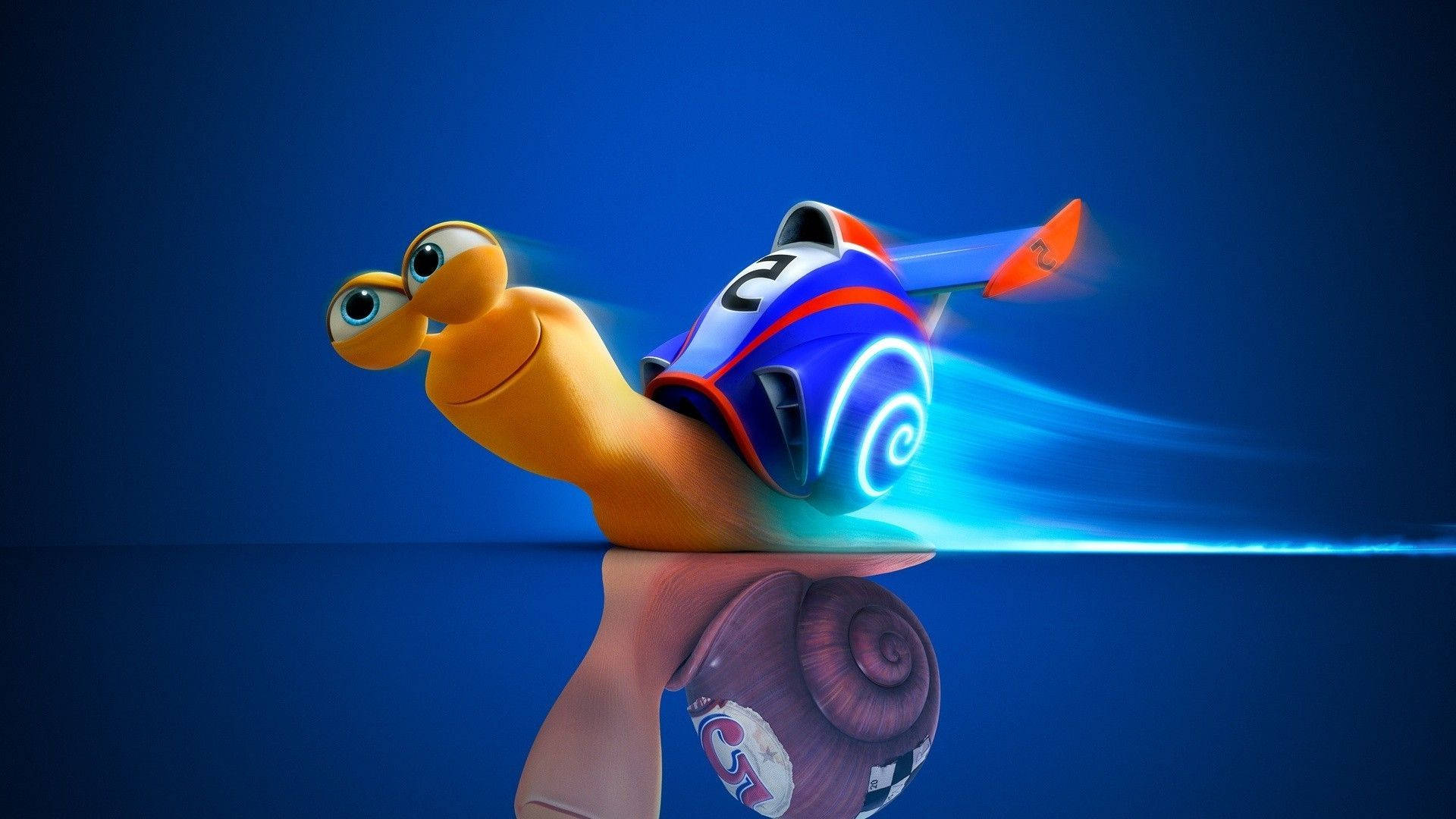Turbo Snail, blue racing shell, glowing blue trail, Full HD Desktop Wallpaper