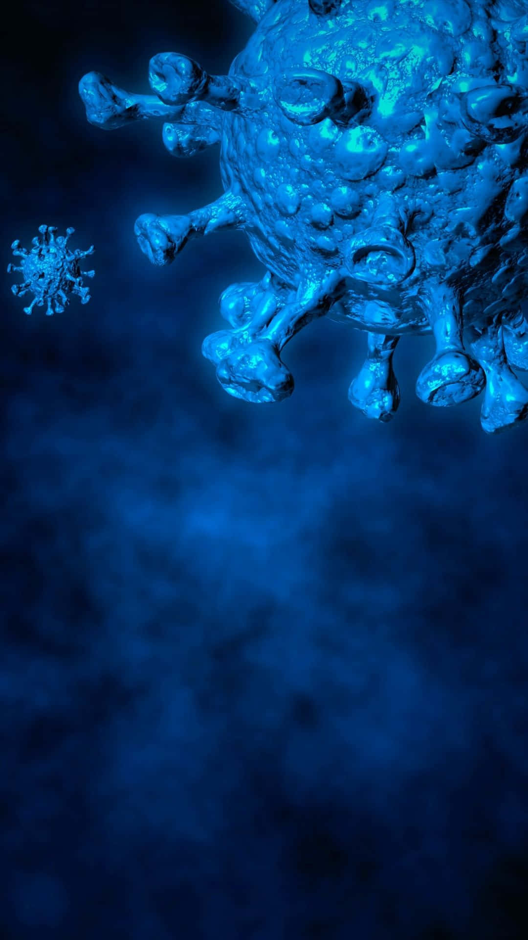 blue virus particle, spike proteins, dark smoky background, Full HD Phone Wallpaper