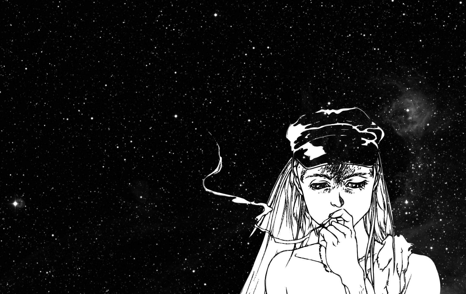 anime girl, headband, cigarette, HD Desktop Wallpaper