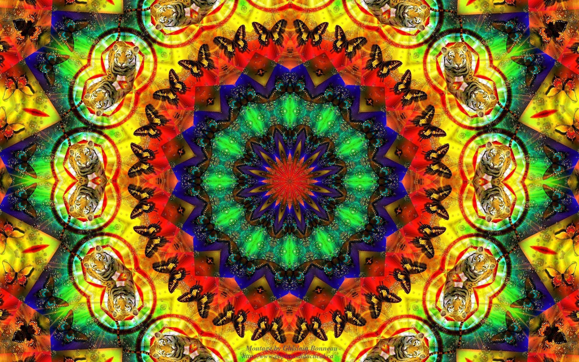 Trippy Dark Aesthetic, fractal animals, tiger heads, Full HD Desktop Wallpaper