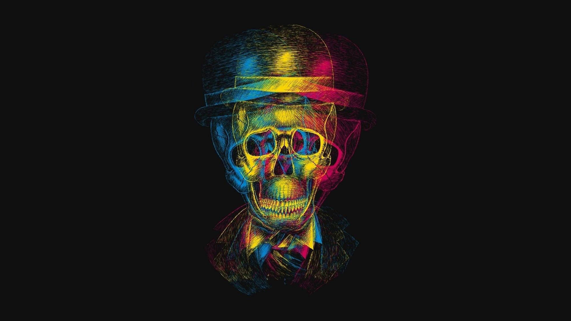 Trippy Dark Aesthetic, skull, neon-colored, Full HD Desktop Wallpaper
