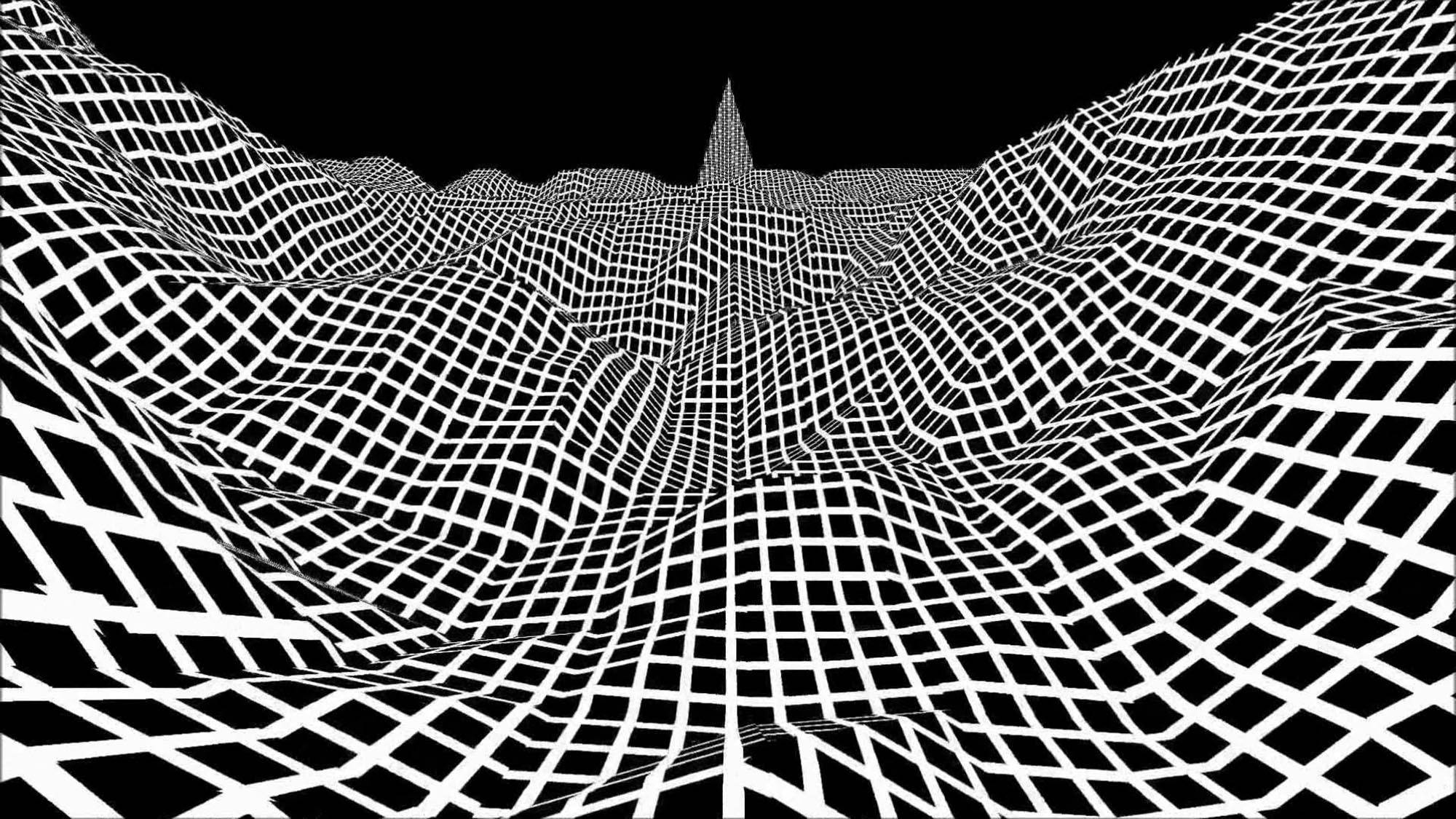 trippy dark aesthetic, black and white digital landscape, undulating grid lines, Full HD Desktop Wallpaper