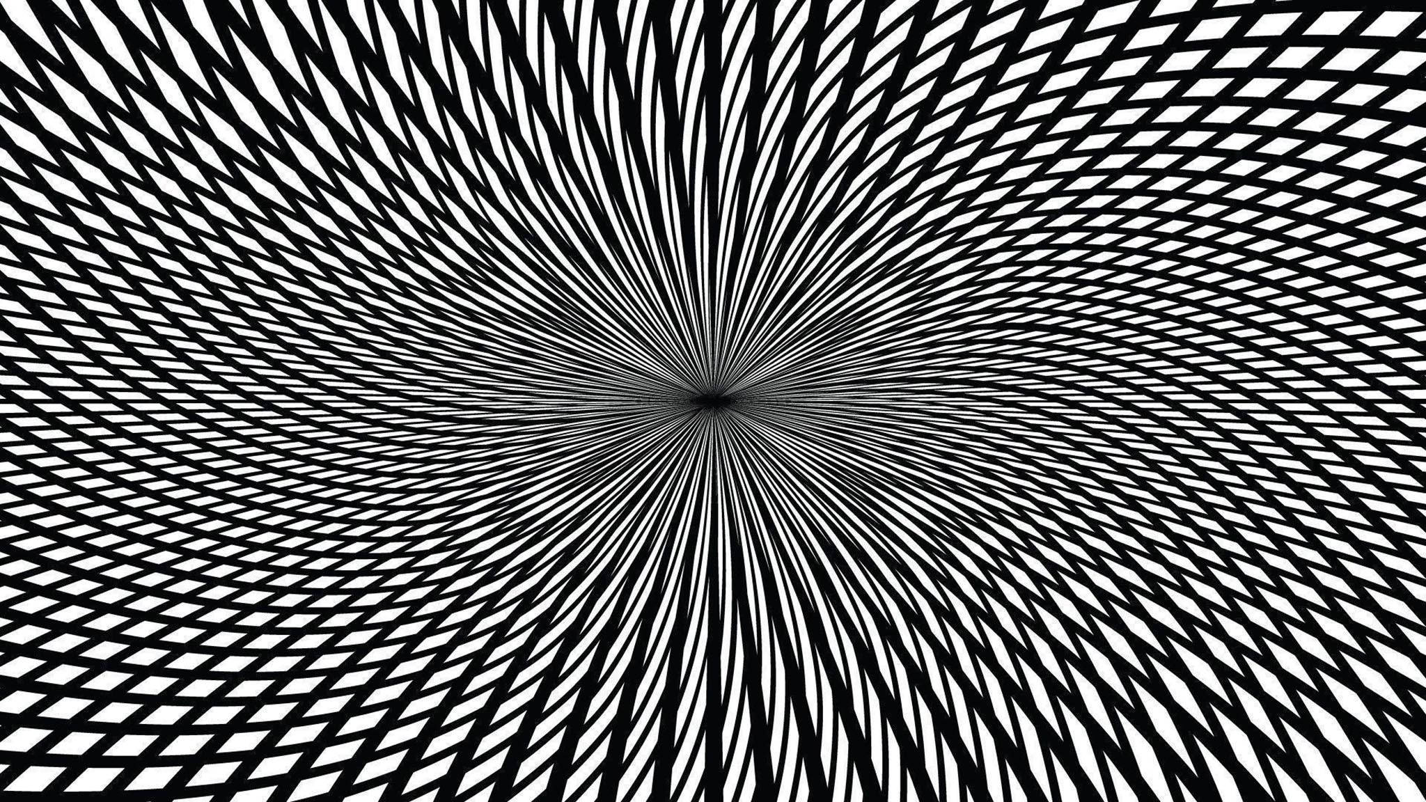 Trippy Dark Aesthetic, black and white radial pattern, intersecting lines, Full HD Desktop Wallpaper