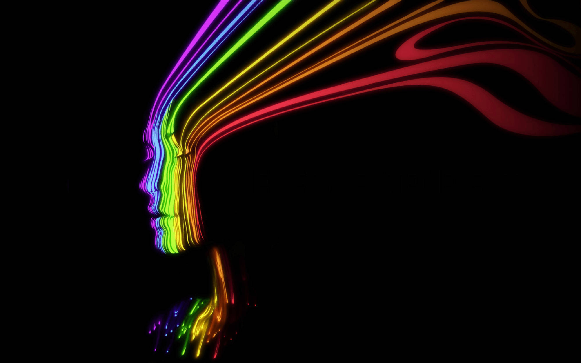 Trippy Dark Aesthetic, rainbow light trail, human profile silhouette, Full HD Desktop Wallpaper