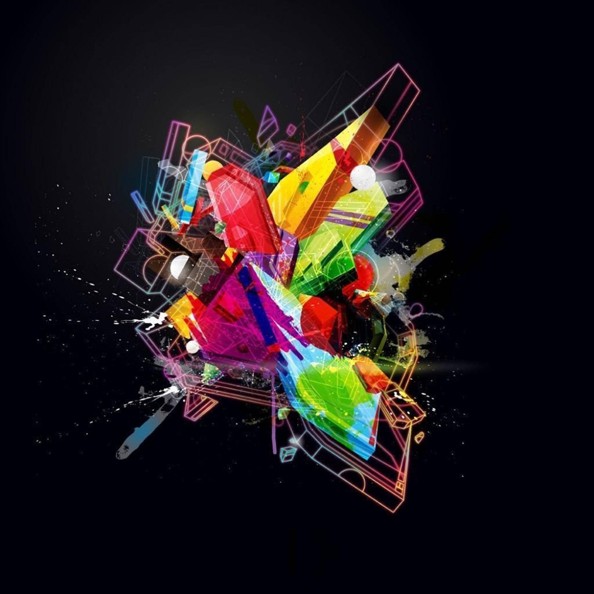 neon hues, black void, geometric shapes, Full HD Desktop Wallpaper