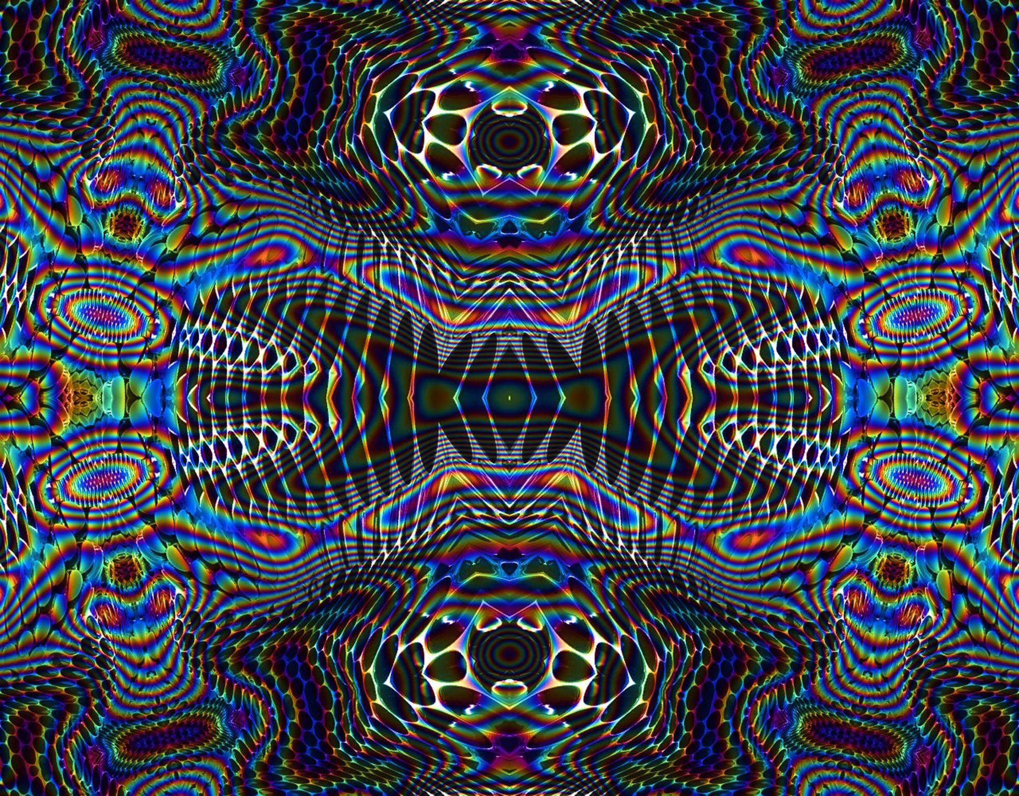 Trippy Dark Aesthetic Spectrum, psychedelic kaleidoscope, swirling rainbow patterns, Full HD Desktop Wallpaper