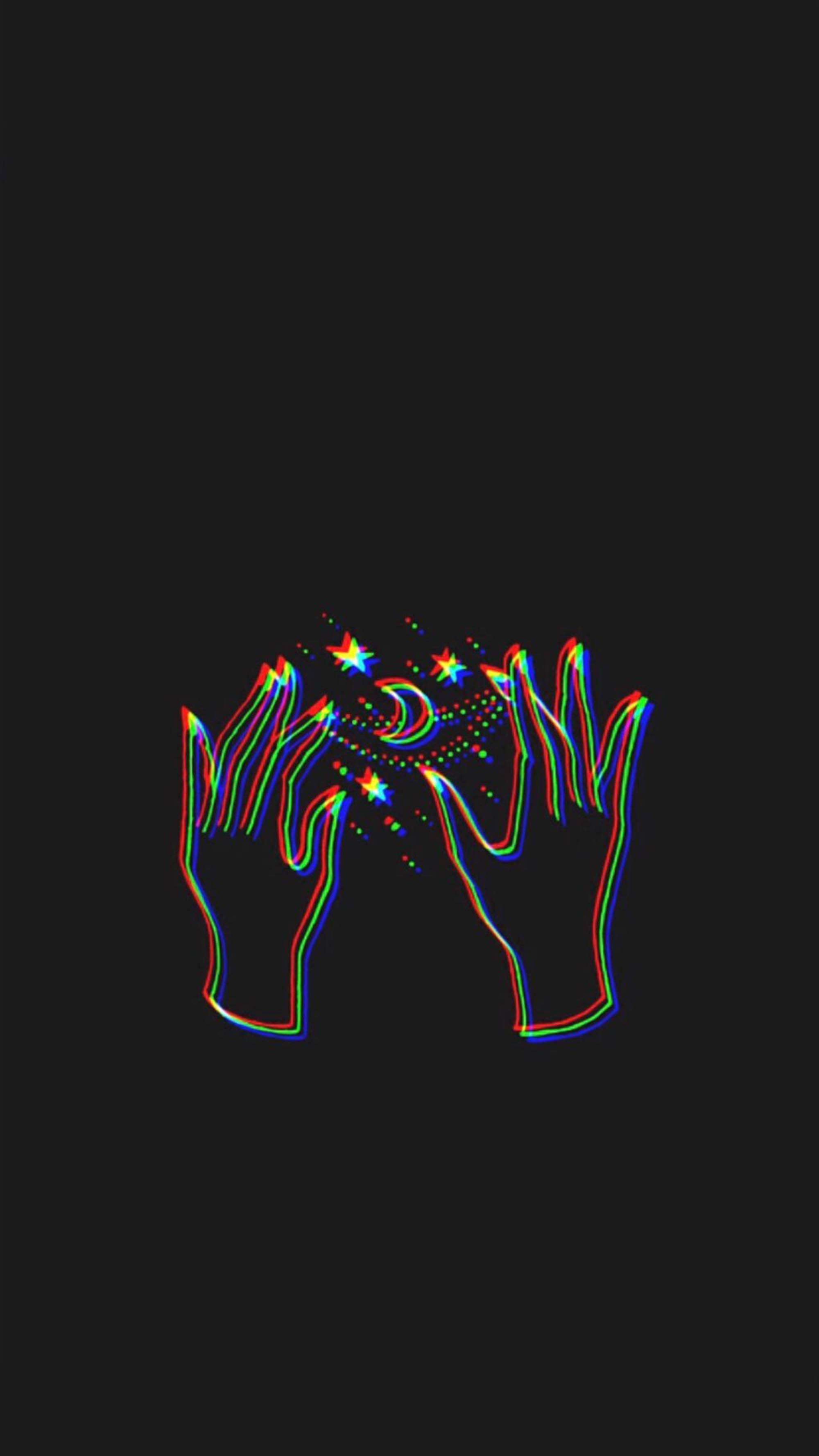 Trippy Dark Aesthetic, rainbow glitch lines, crescent moon, 2K Phone Wallpaper