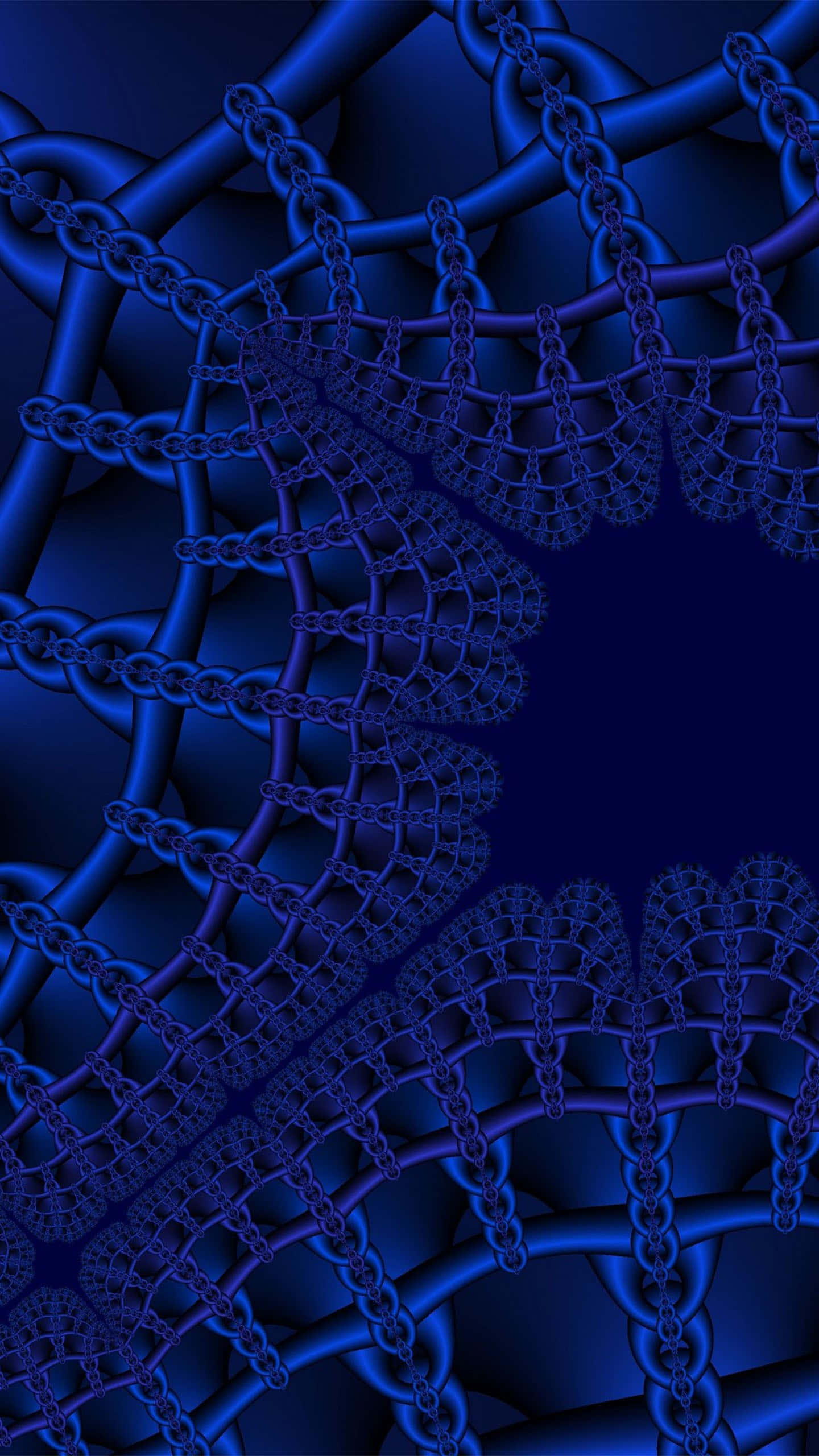 dark blue gradient background, intricate blue fractal pattern, interwoven chains, 2K Phone Wallpaper