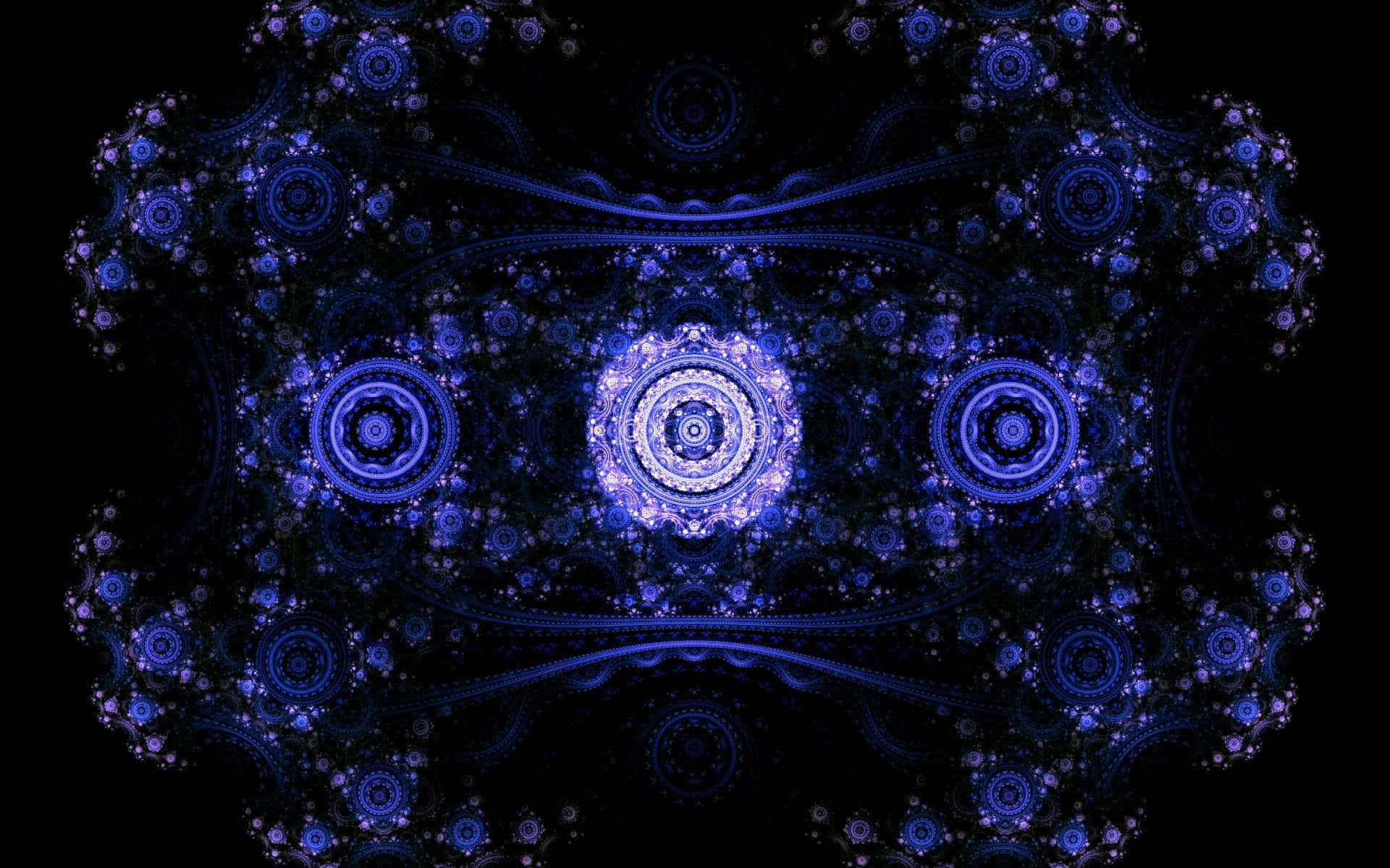 dark blue fractal mandala, deep black background, intricate circular patterns, Full HD Desktop Wallpaper