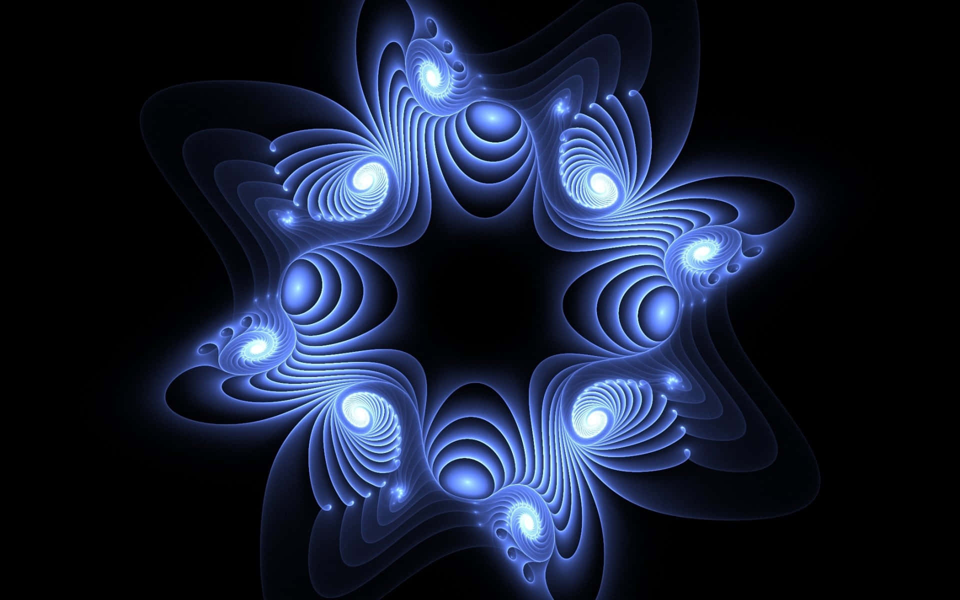 glowing blue fractal starburst, swirling tendrils, bright orbs, Full HD Desktop Wallpaper