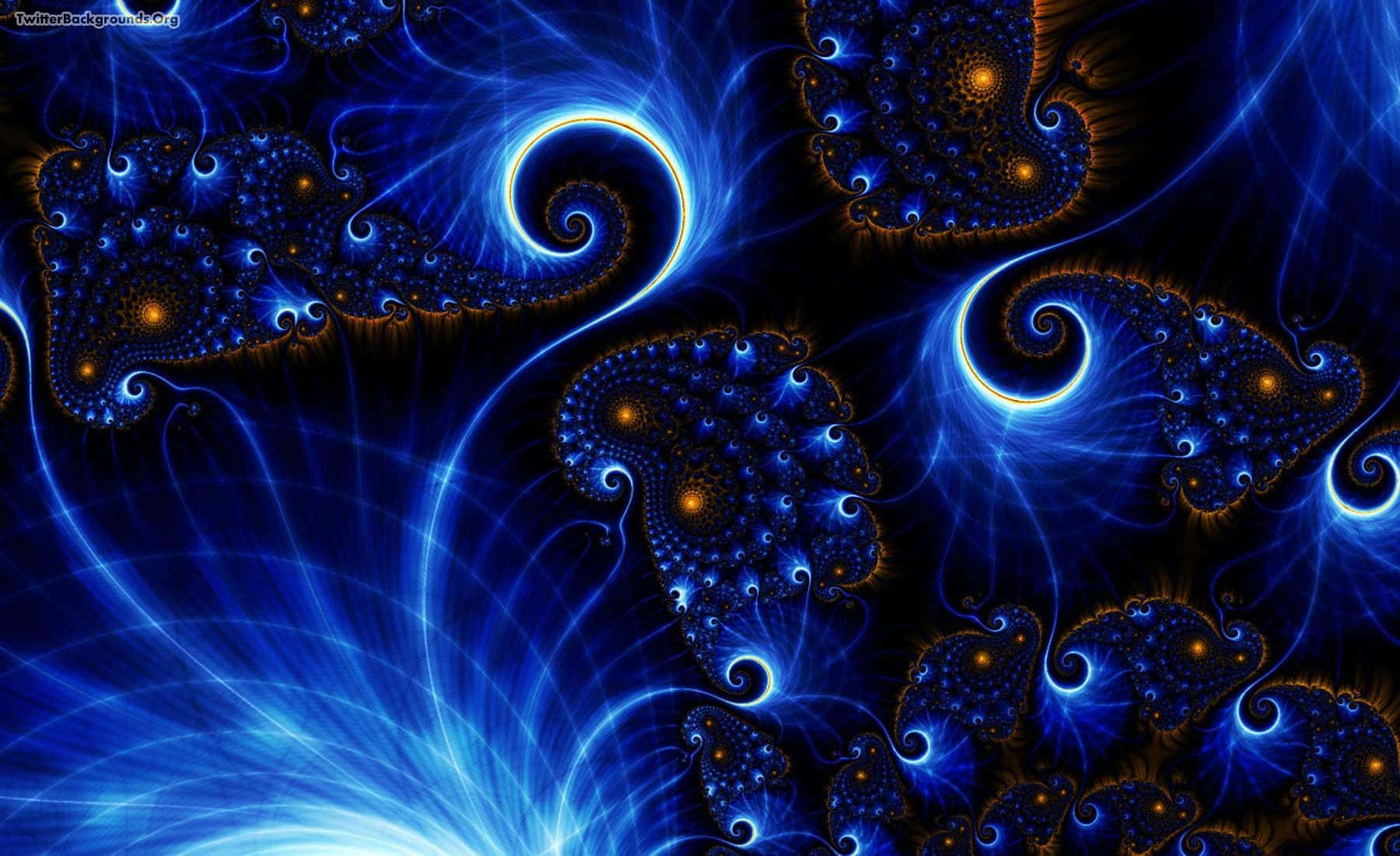 electric blue, glowing golden centers, deep black cosmic backdrop, HD Desktop Wallpaper