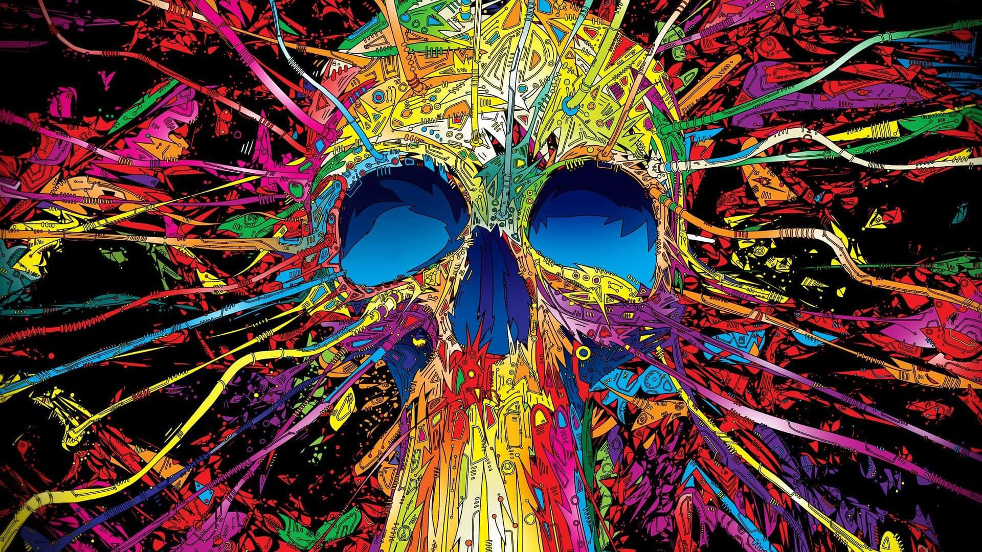 Trippy Desktop, skull, electric blue eye sockets, Full HD Desktop Wallpaper