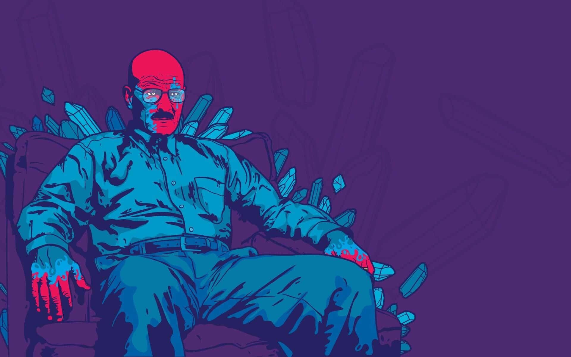 bald man with glasses, glowing blue crystals, deep purple background, Full HD Desktop Wallpaper