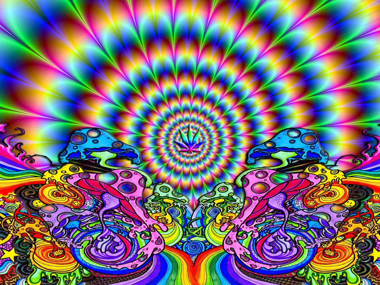 psychedelic mushrooms, rainbow spiral vortex, surreal digital landscape, HD Desktop Wallpaper