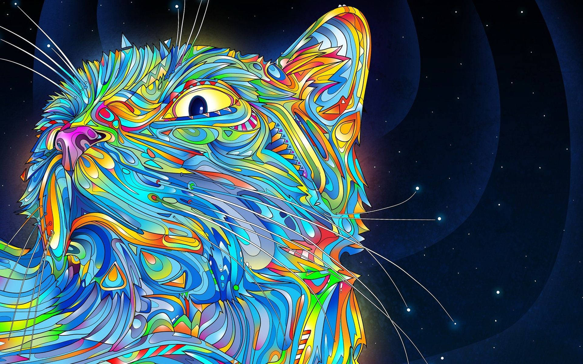 Trippy Face, psychedelic cat, swirling rainbow patterns, Full HD Desktop Wallpaper