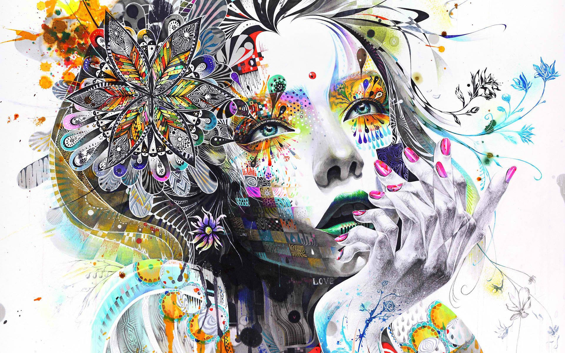Trippy Face, vibrant colors, psychedelic trippy face, Full HD Desktop Wallpaper
