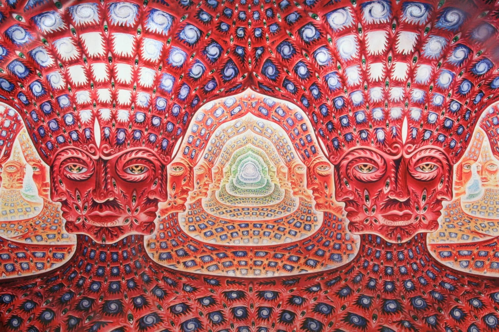 Trippy Face, vibrant red, blue patterned, HD Desktop Wallpaper