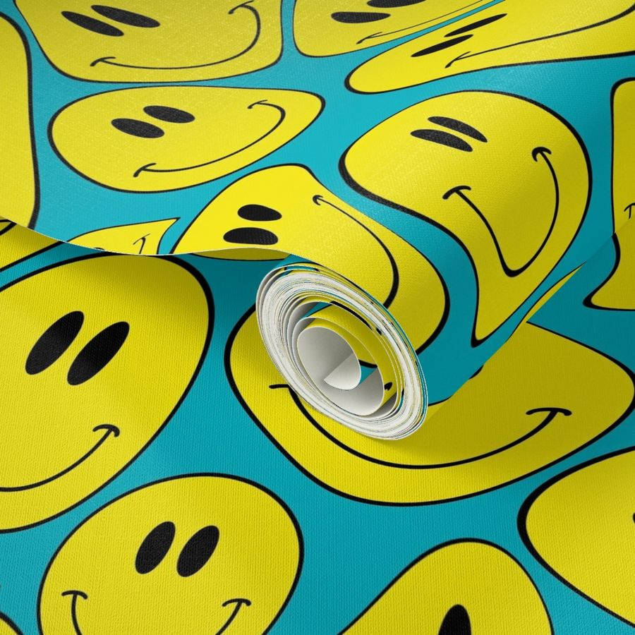 Trippy Face, bright yellow smiley face, black eyes, SD Desktop Wallpaper