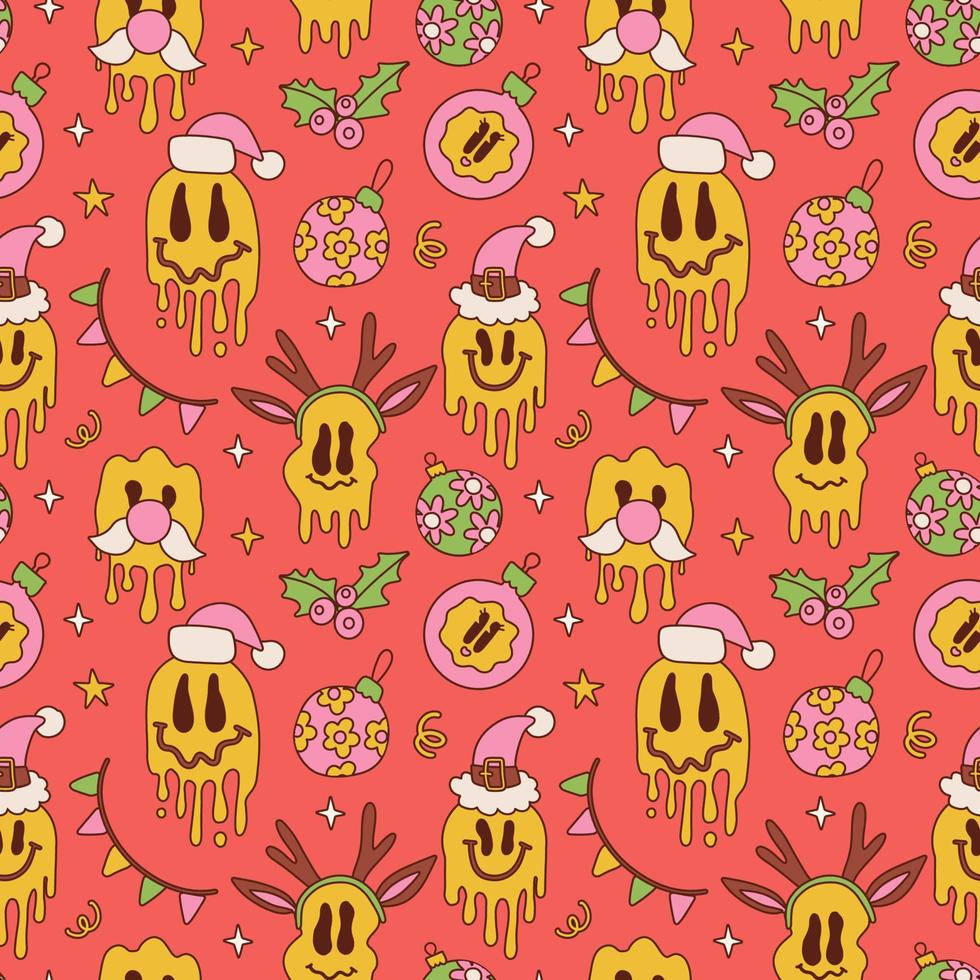 Trippy Face, dripping yellow smiley faces, Santa hats, SD Desktop Wallpaper