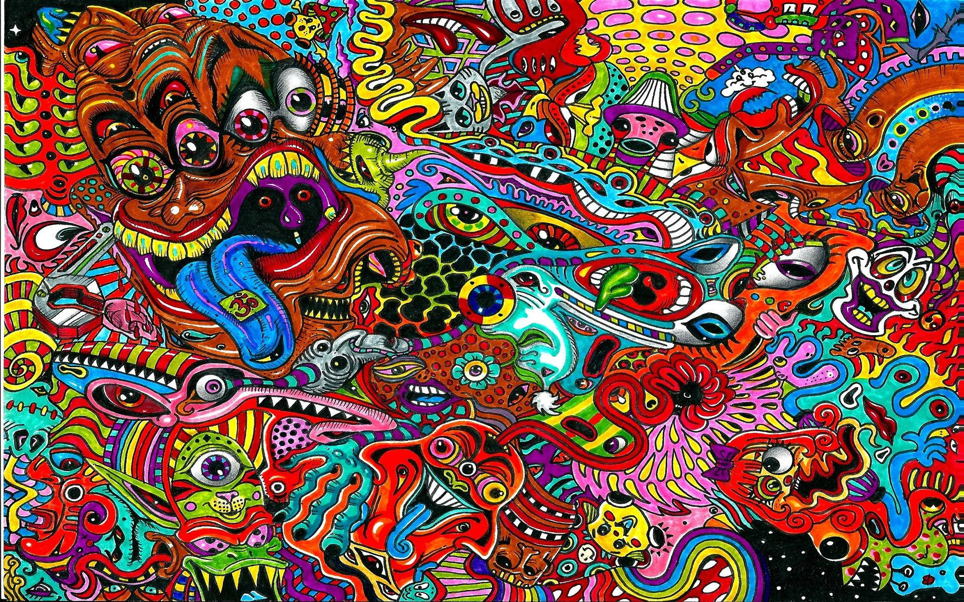 Trippy Face, psychedelic, colorful creatures, Full HD Desktop Wallpaper