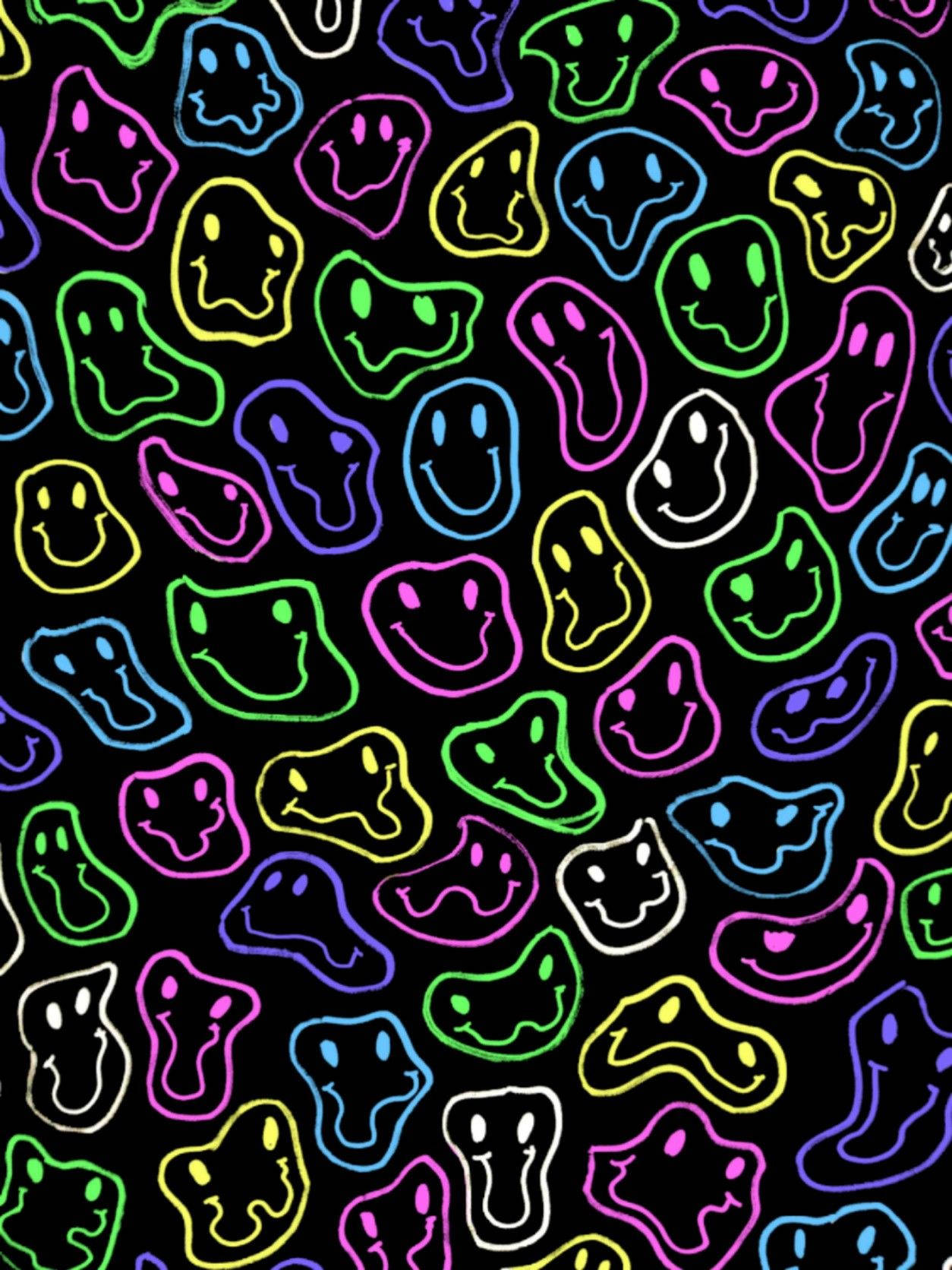 Trippy Face, neon smiley faces, dripping outlines, HD Phone Wallpaper