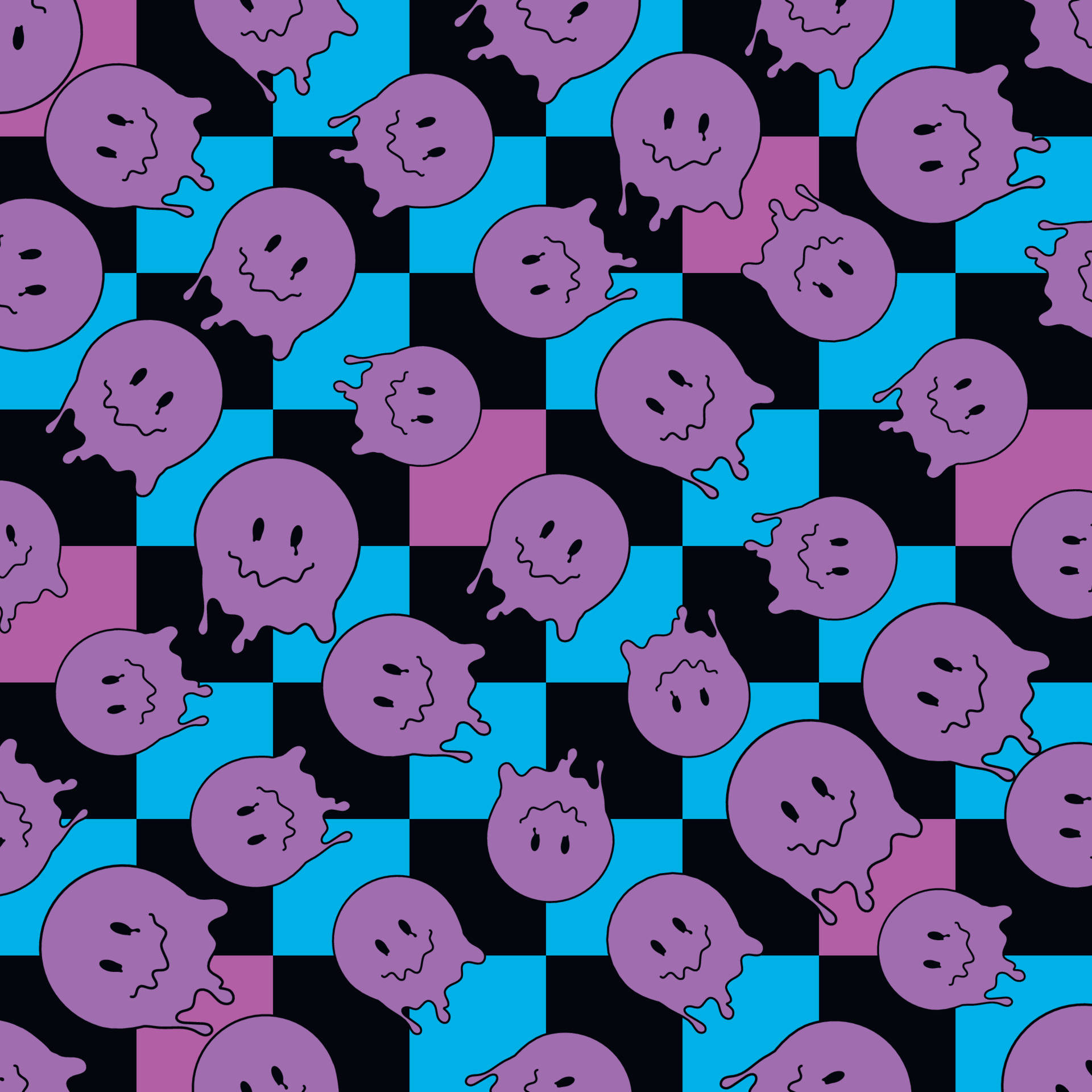 Trippy Face, purple dripping smiley faces, checkerboard, Full HD Desktop Wallpaper