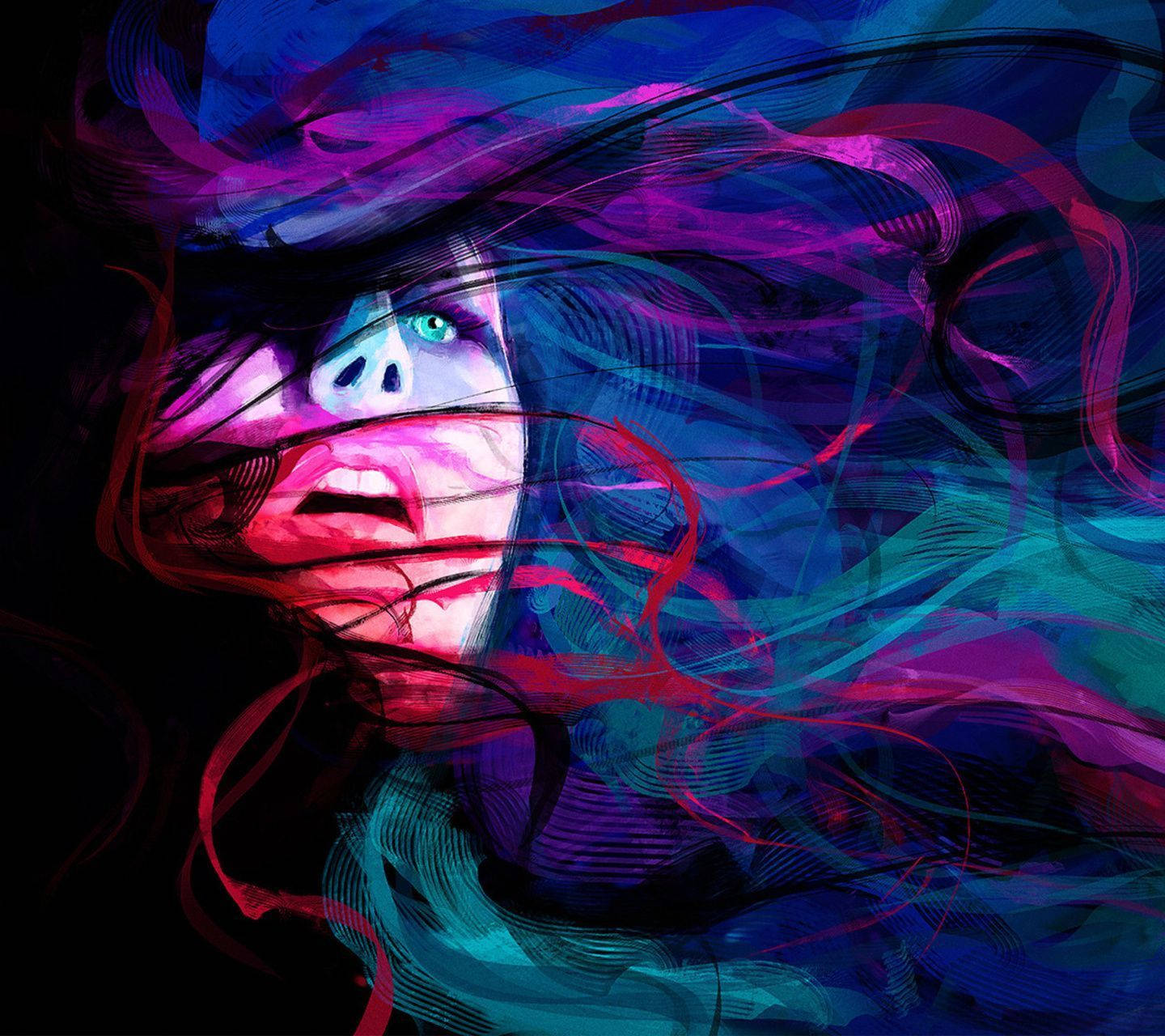 Trippy Face, glowing eyes, neon hair, HD Desktop Wallpaper