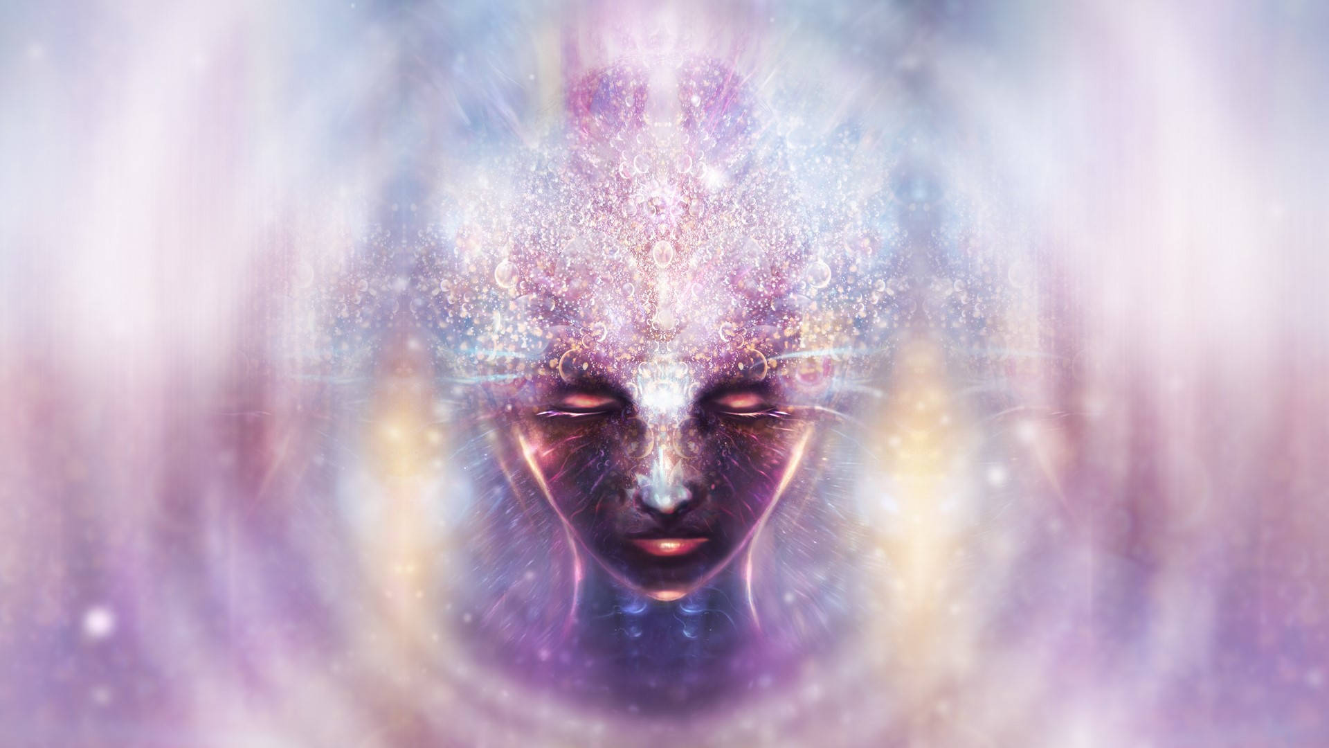 Trippy Face, purple light, cosmic particles, Full HD Desktop Wallpaper