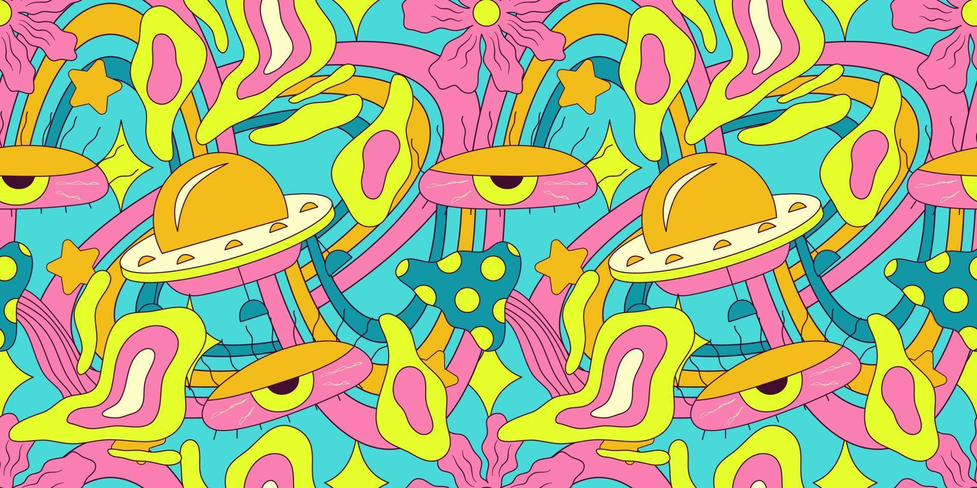 Trippy Face, psychedelic pattern, alien creatures, Full HD Desktop Wallpaper