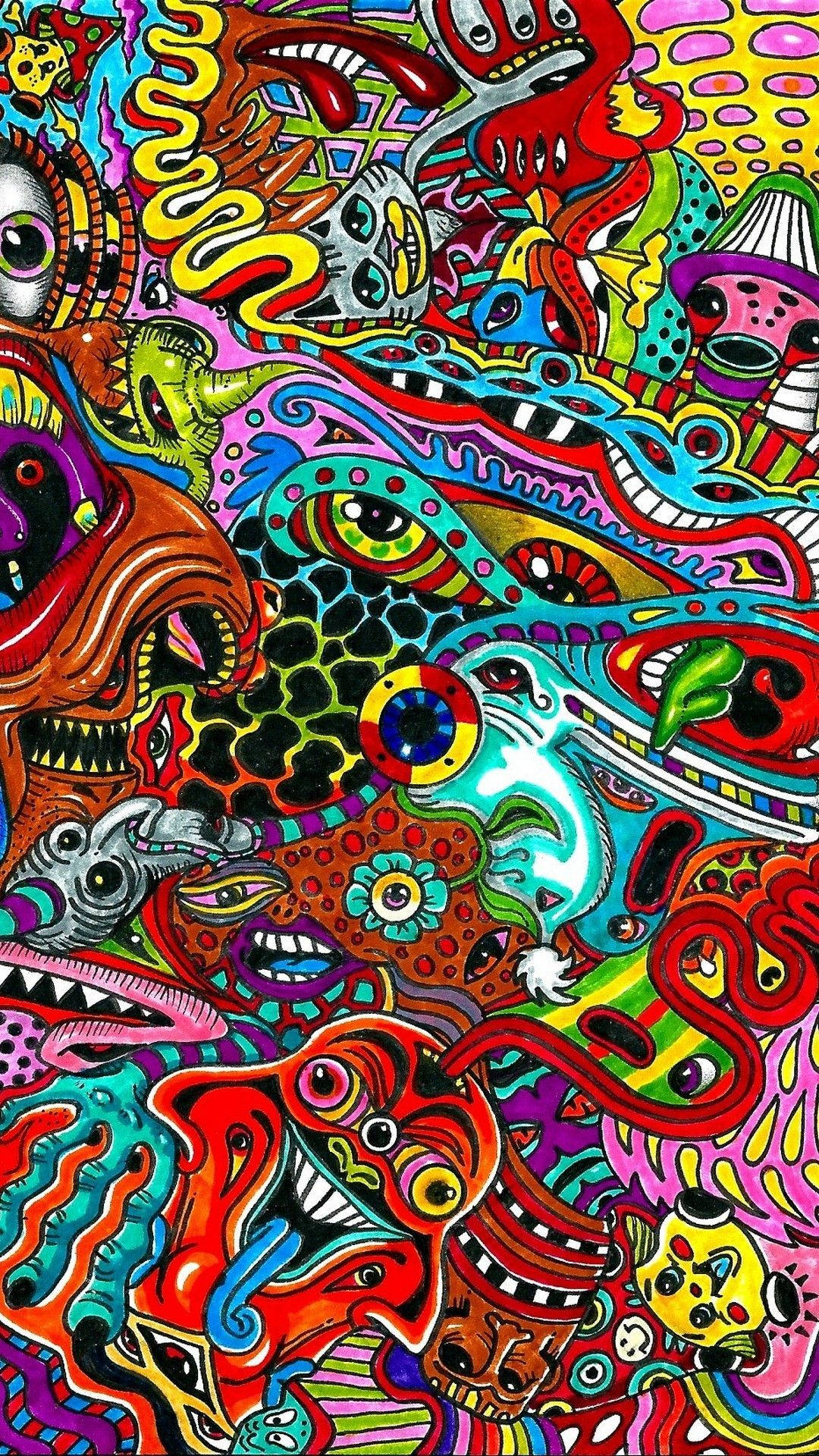 Trippy Face, glowing eyes, neon colors, Full HD Phone Wallpaper