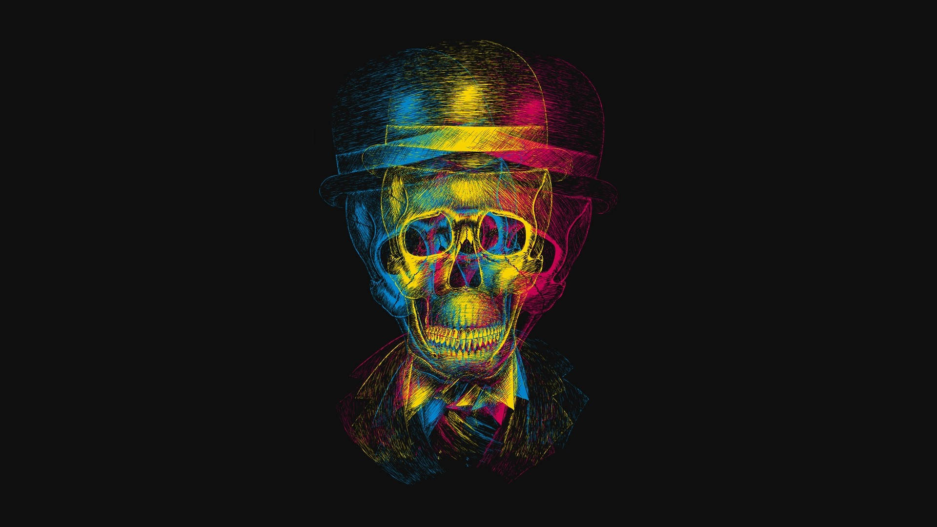 Trippy Face, neon-colored, skull, Full HD Desktop Wallpaper