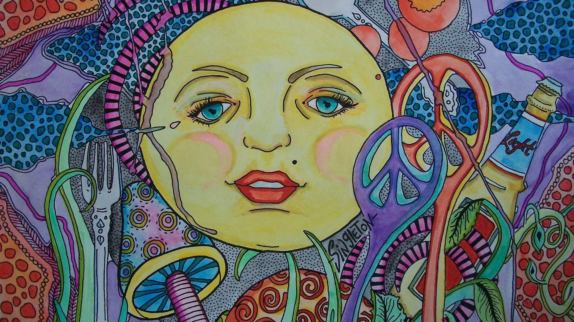 Trippy Face, yellow-faced figure, blue eyes, Full HD Desktop Wallpaper