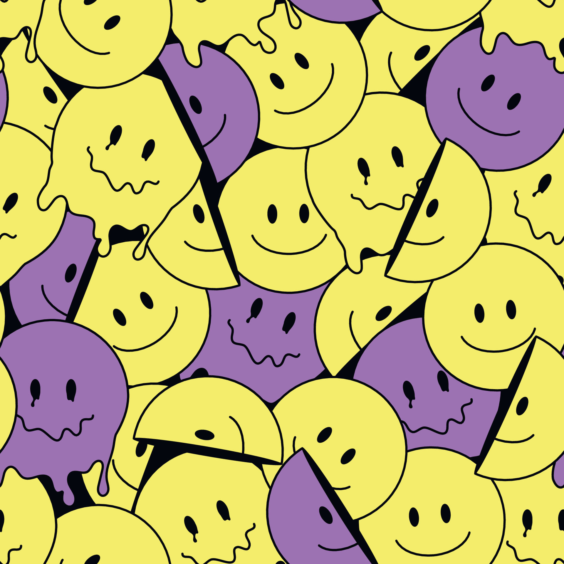 Trippy Face, melting yellow, purple smiley faces, Full HD Desktop Wallpaper